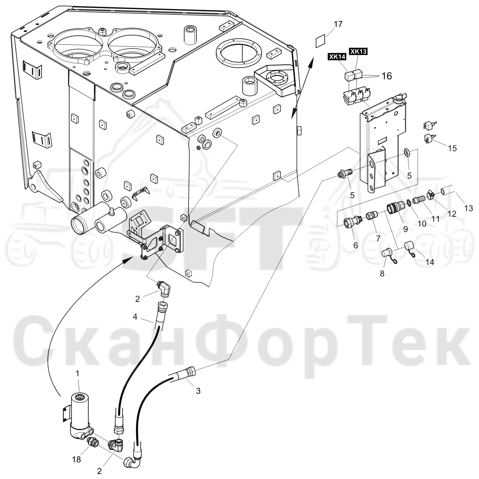 Схема: Komatsu / Форвардер / 895 S/N 8950011010- / Каталог запасных частей / Двигатель / Stage 4 / Топливная система / Топливозаправка электронасосом