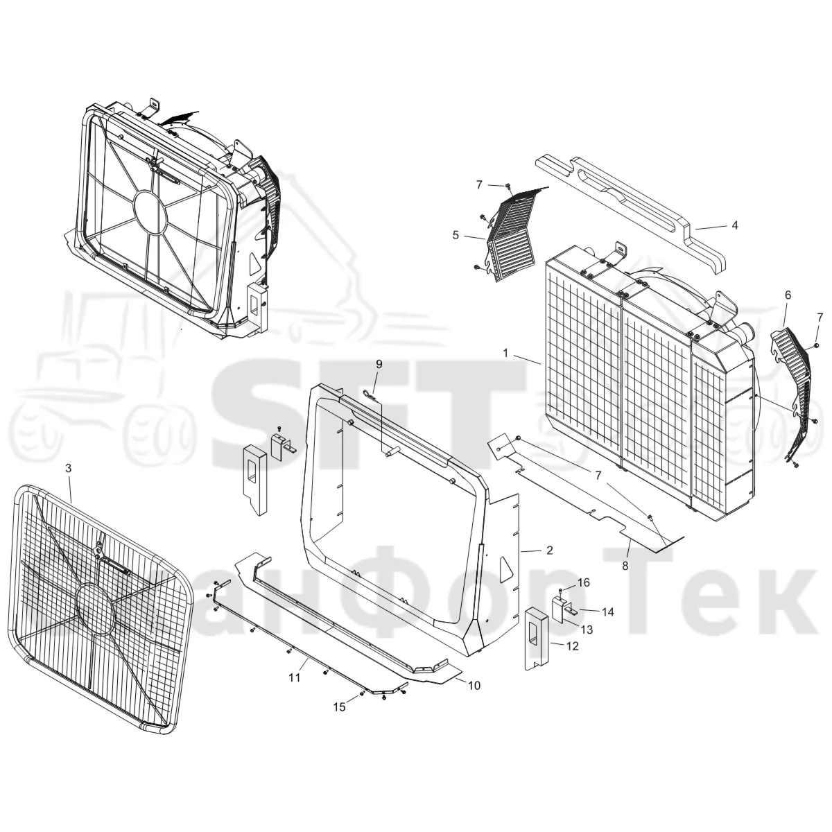 Схема: Komatsu / Форвардер / 875 S/N 8750000010- / Каталог запасных частей / Двигатель / Stage 4 / Tier 4f / Система охлаждения / Система охлаждения двигателя