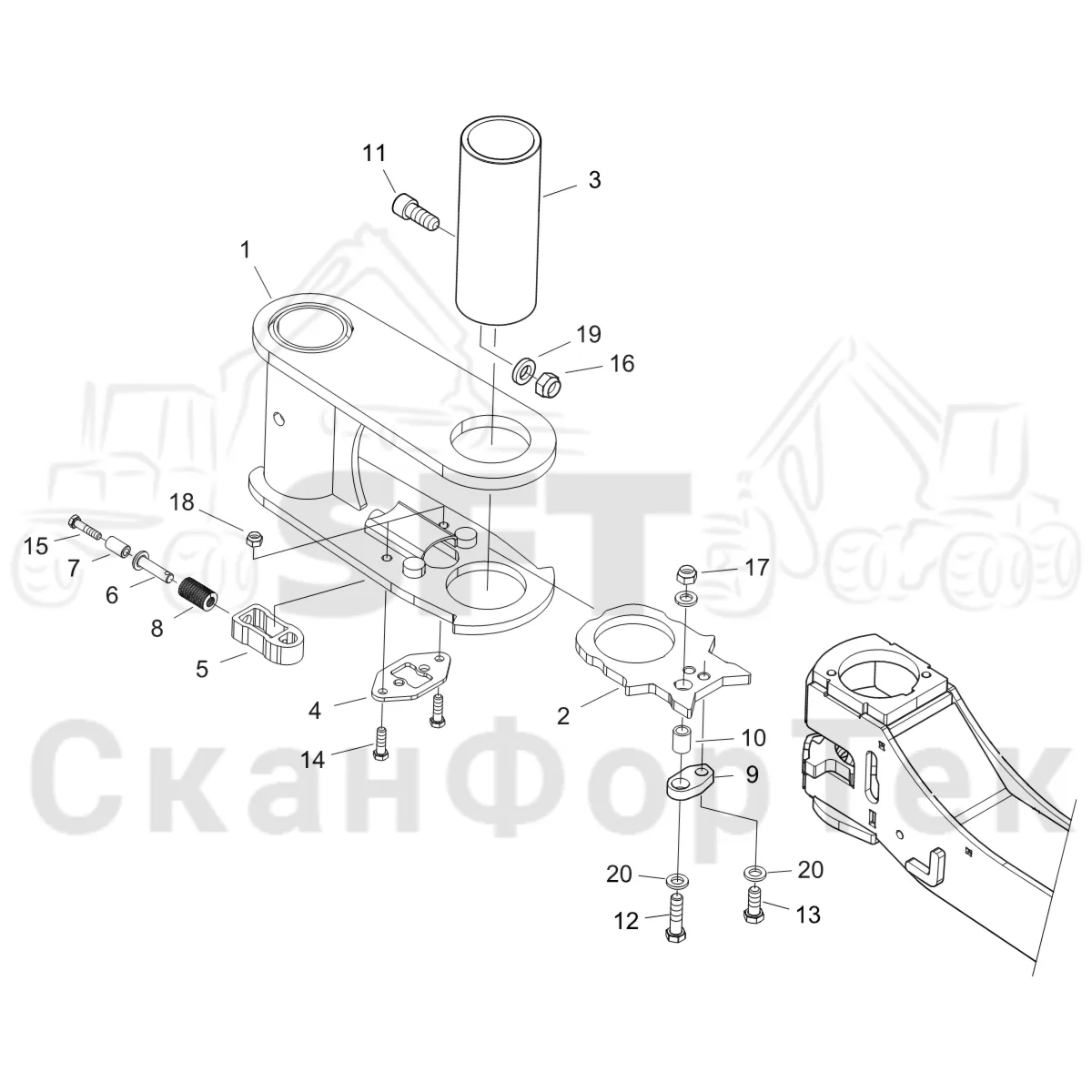 Схема: Komatsu / Форвардер / 895 S/N 8950011010- / Каталог запасных частей / шасси / Зона погрузки / Комплект расширения / Комплект расширения