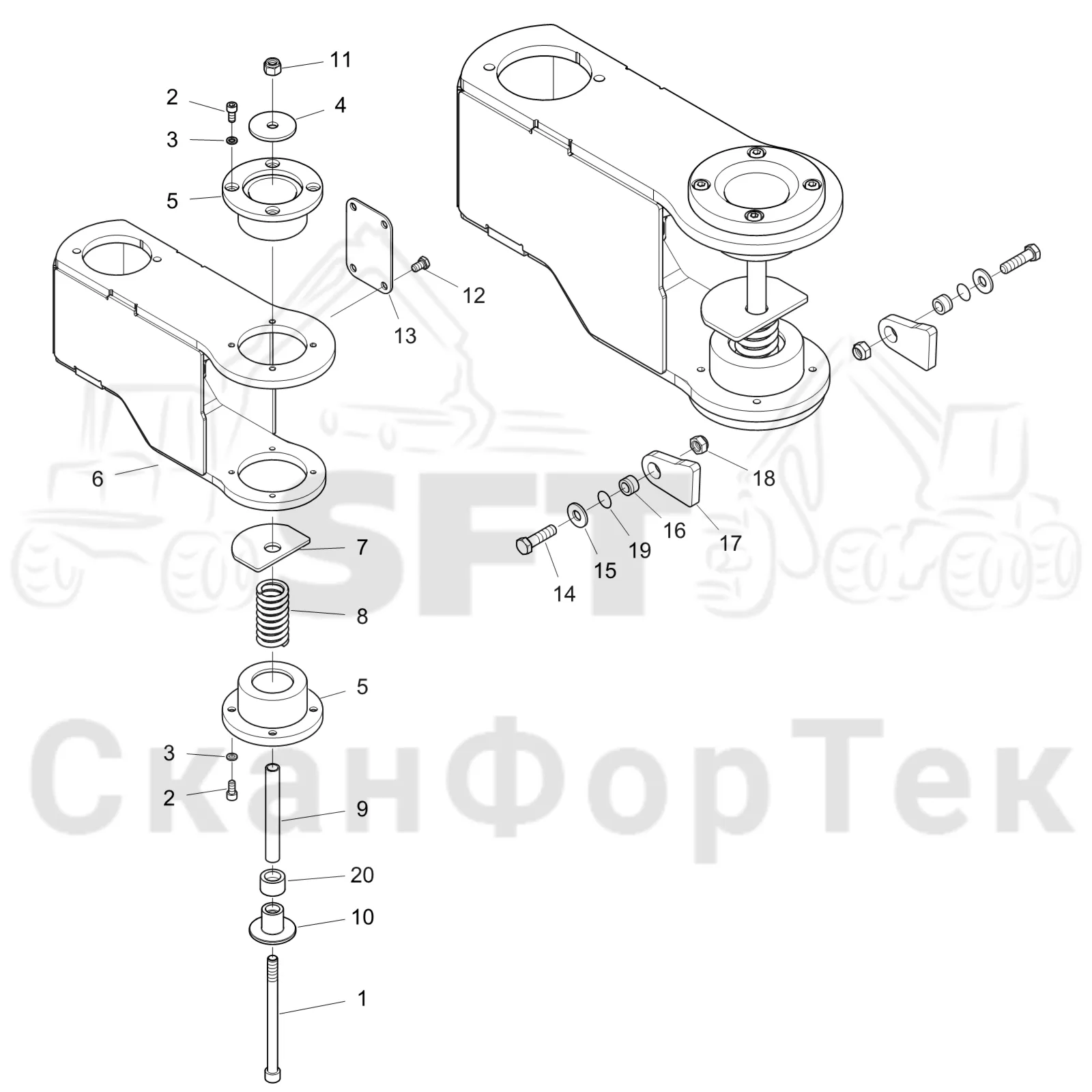 Схема: Komatsu / Форвардер / 875 S/N 8750000010- / Каталог запасных частей / шасси / Зона погрузки / Комплект расширения / Комплект расширения