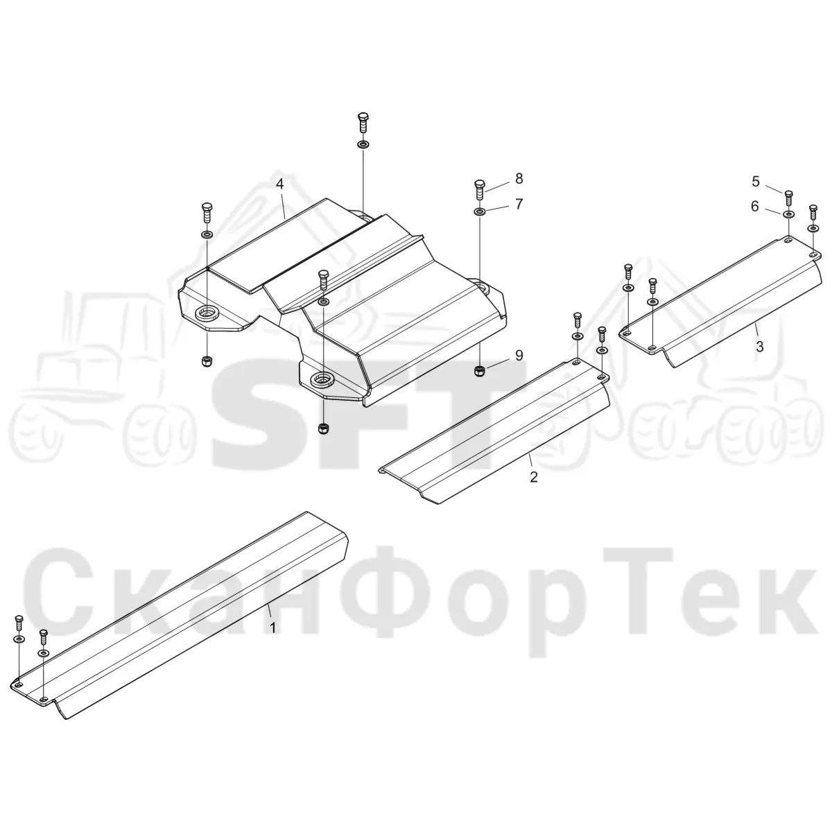 Схема: Komatsu / Форвардер / 875 S/N 8750000010- / Каталог запасных частей / шасси / Зона погрузки / Опора подъемного крана с полным приводом и защитный / Опора подъемного крана с полным приводом и защитный