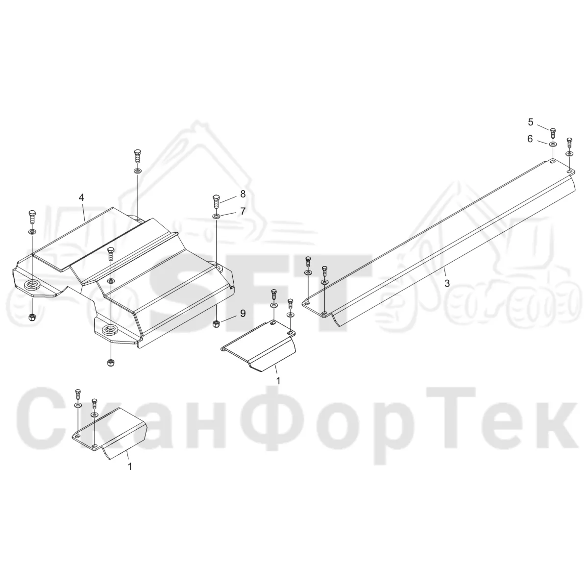 Схема: Komatsu / Форвардер / 875 S/N 8750000010- / Каталог запасных частей / шасси / Зона погрузки / Опора подъемного крана с полным приводом и защитный / Опора подъемного крана с полным приводом и защитный