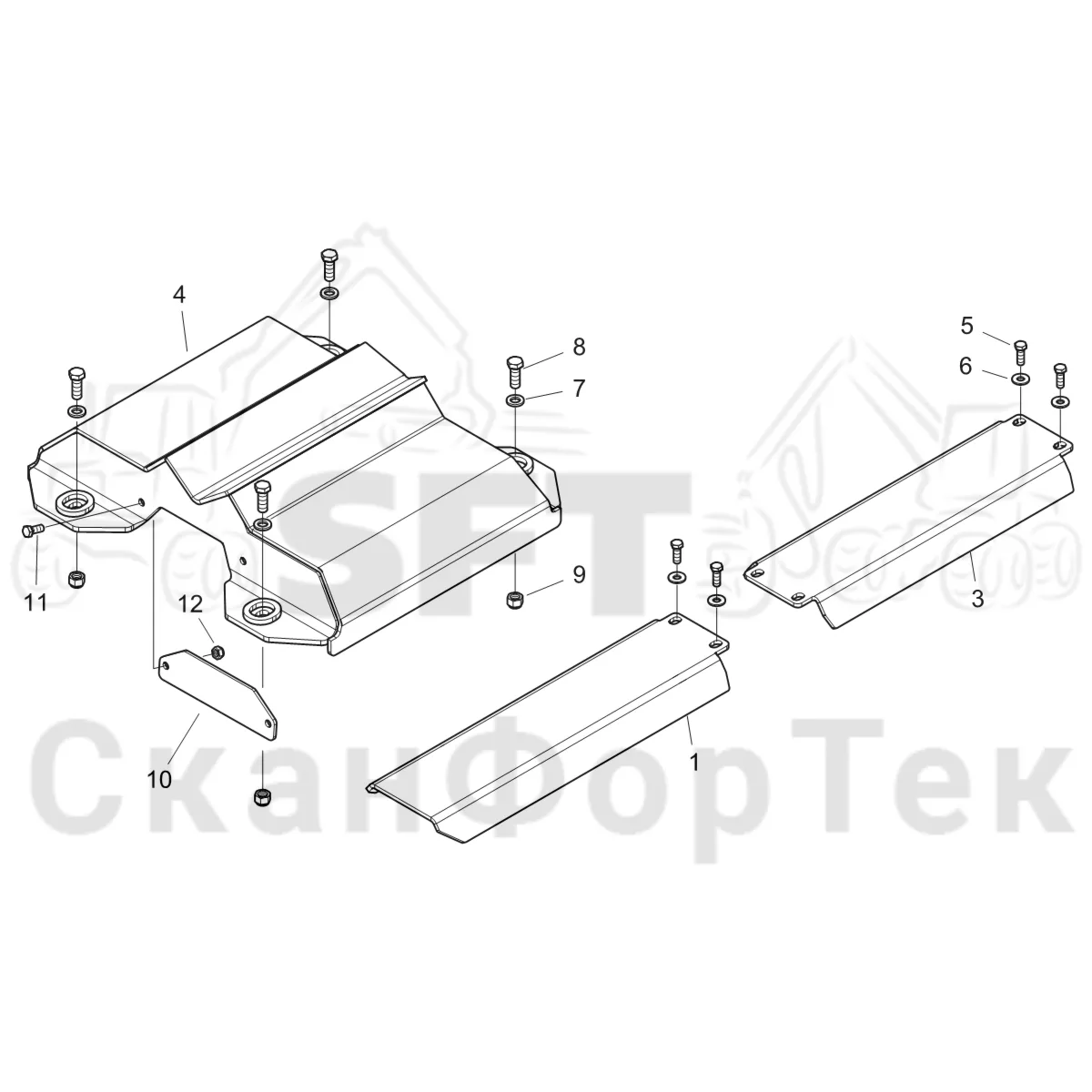 Схема: Komatsu / Форвардер / 875 S/N 8750000010- / Каталог запасных частей / шасси / Зона погрузки / Опора подъемного крана с полным приводом и защитный / Опора подъемного крана с полным приводом и защитный
