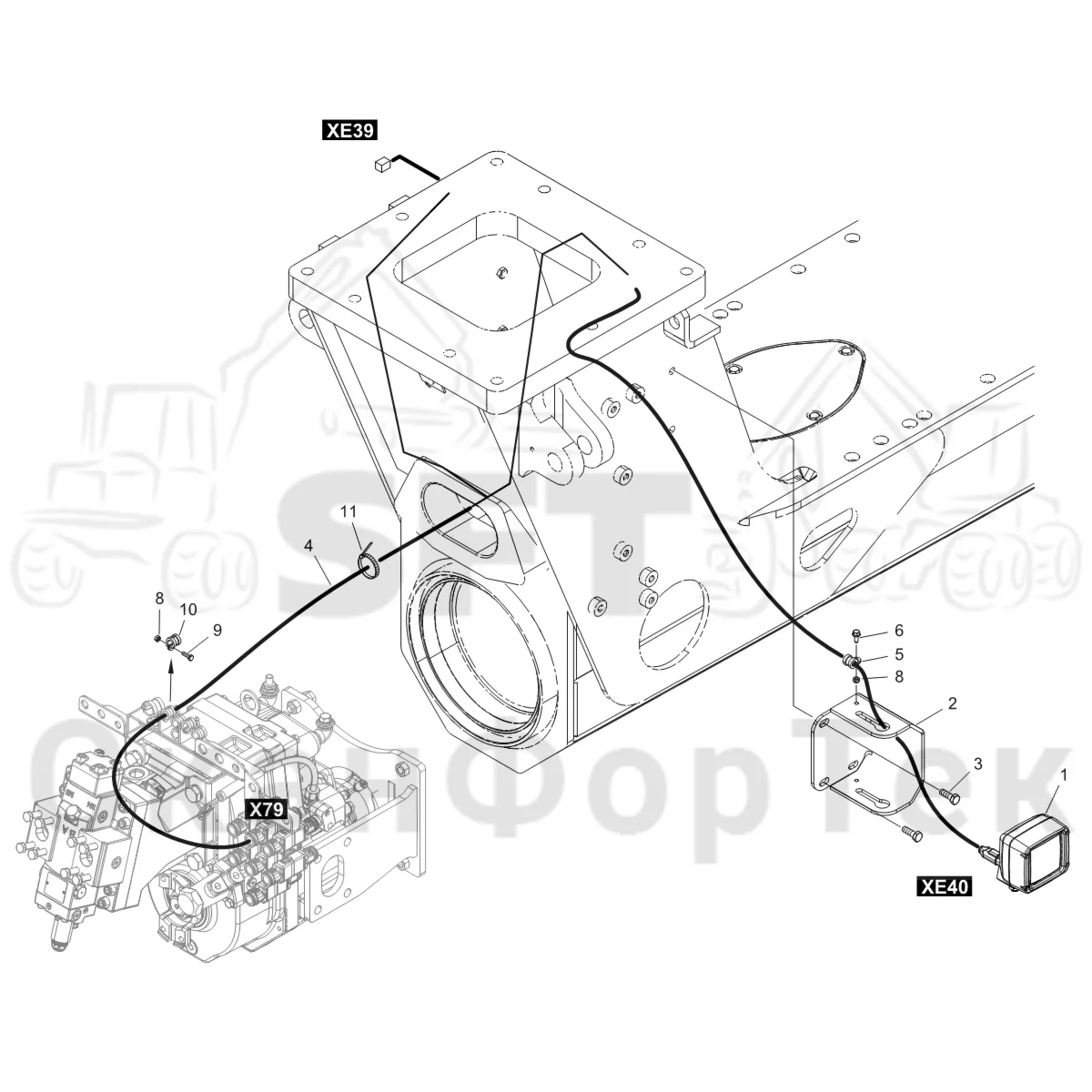 Схема: Komatsu / Форвардер / 875 S/N 8750000010- / Каталог запасных частей / шасси / Электрический Оборудование / Рабочие лампы / Рабочие лампы Сочленение, cветодиодные