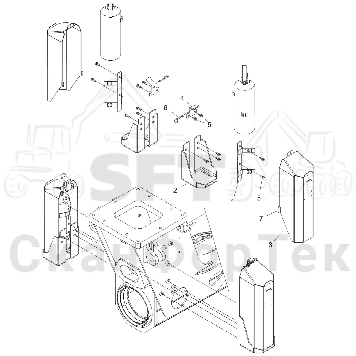 Схема: Komatsu / Форвардер / 875 S/N 8750000010- / Каталог запасных частей / шасси / Пожаротушение / Огнетушитель / Монтаж