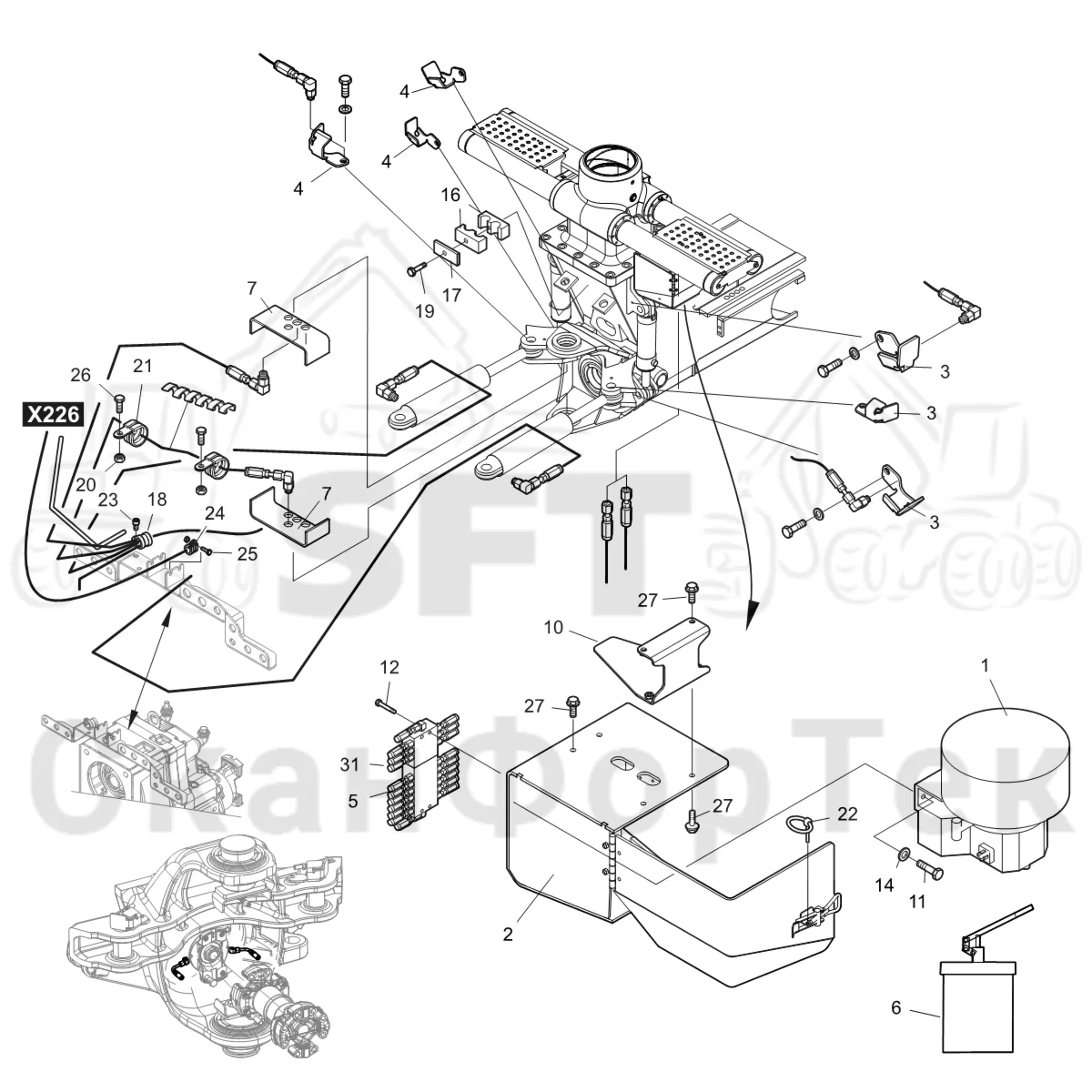 Схема: Komatsu / Форвардер / 875 S/N 8750000010- / Каталог запасных частей / шасси / Смазка / Центральная смазка / Центральная смазка