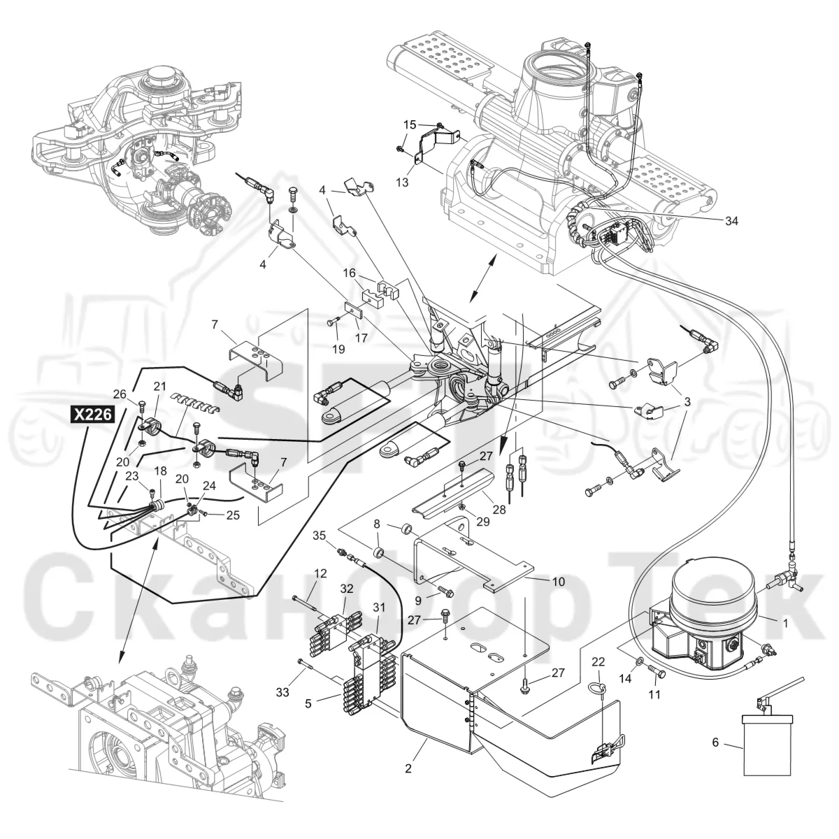 Схема: Komatsu / Форвардер / 875 S/N 8750000010- / Каталог запасных частей / шасси / Смазка / Центральная смазка / Центральная смазка