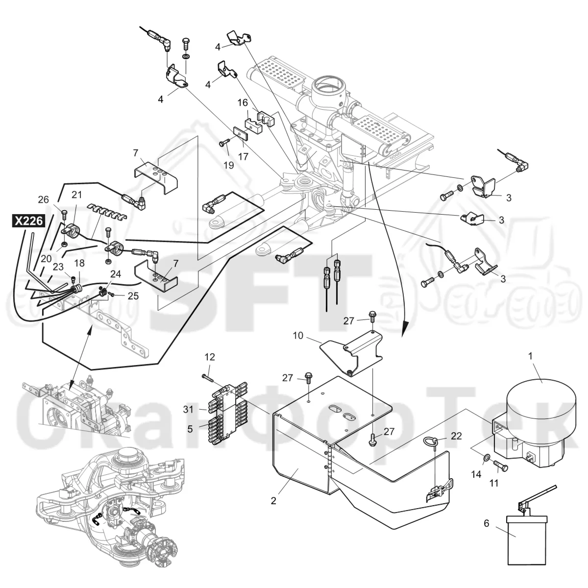 Схема: Komatsu / Форвардер / 875 S/N 8750000010- / Каталог запасных частей / шасси / Смазка / Центральная смазка / Центральная смазка