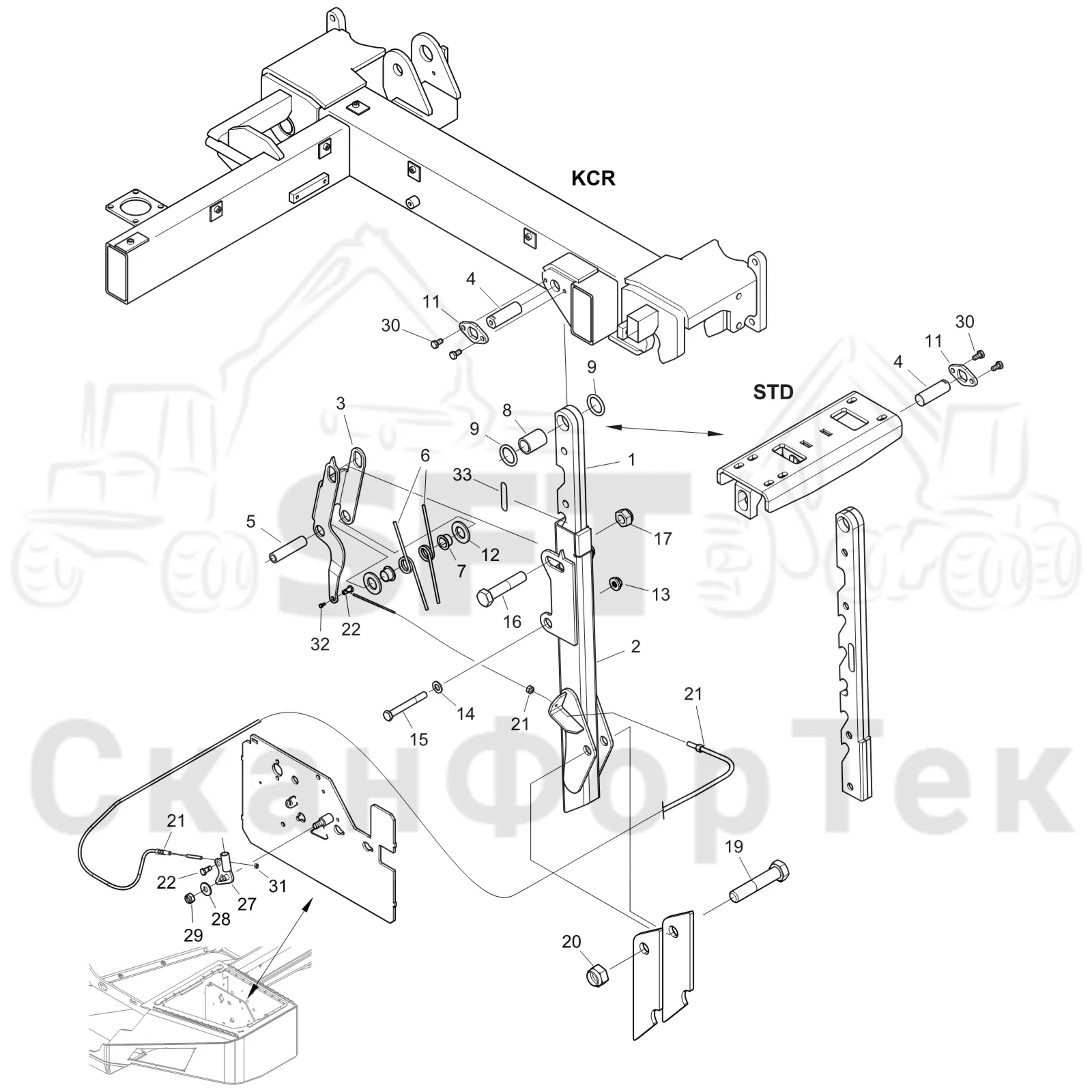 Схема: Komatsu / Форвардер / 895 S/N 8950011010- / Каталог запасных частей / Кабина / Кабина / Установка кабины / Стопорный рычаг