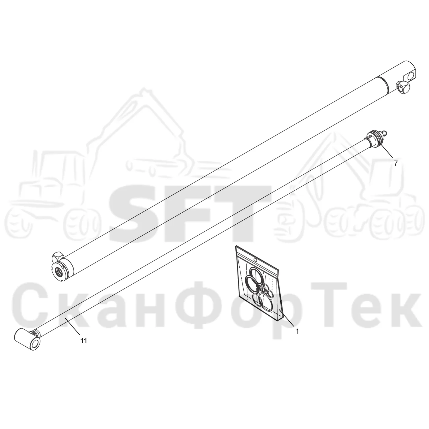 Схема: Komatsu / Форвардер / 875 S/N 8750000010- / Каталог запасных частей / Подъемный кран / Телескопический цилиндр / Телескопический цилиндр 145F Combi / Запасные части цилиндра