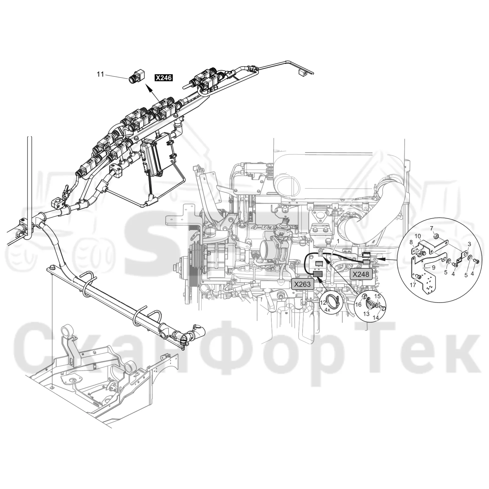 Схема: Komatsu / Форвардер / 895 S/N 8950011010- / Каталог запасных частей / Двигатель / Stage 2 / TIER 2 / Комплект электрооборудования / Комплект электрооборудования