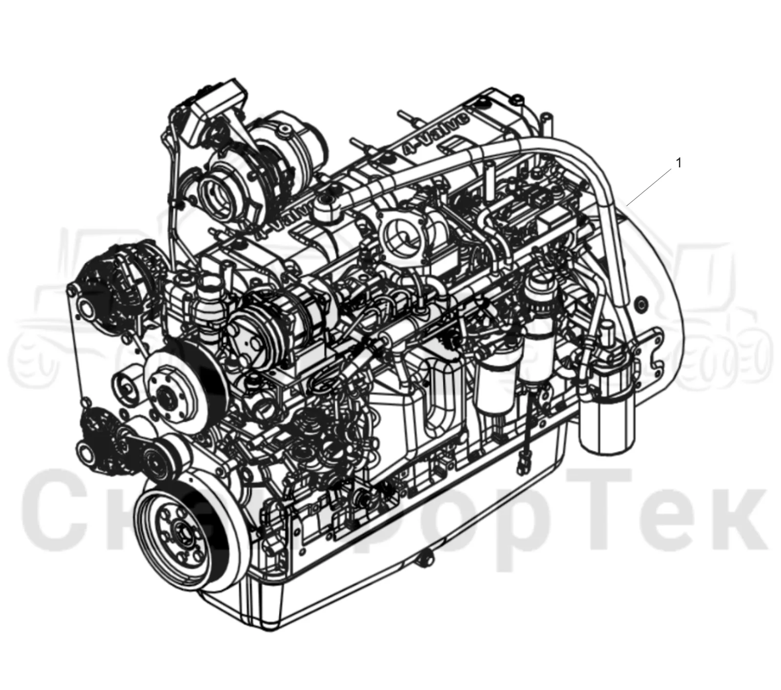 Схема: Komatsu / Форвардер / 895 S/N 8950011010- / Каталог запасных частей / Двигатель / Stage 2 / TIER 2 / Установка двигателя / Двигатель