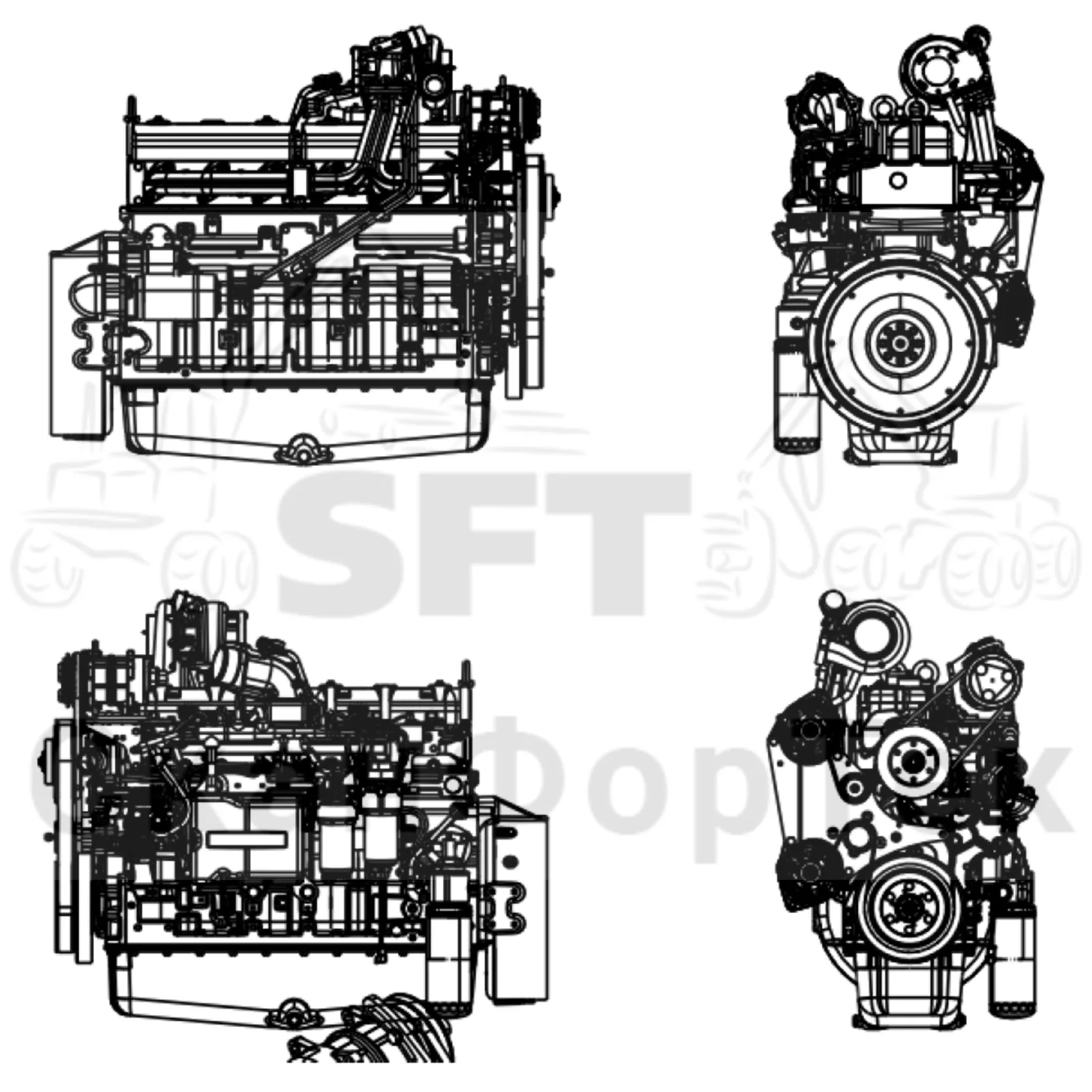 Схема: Komatsu / Форвардер / 895 S/N 8950011010- / Каталог запасных частей / Двигатель / Stage 3A / Установка двигателя / Двигатель