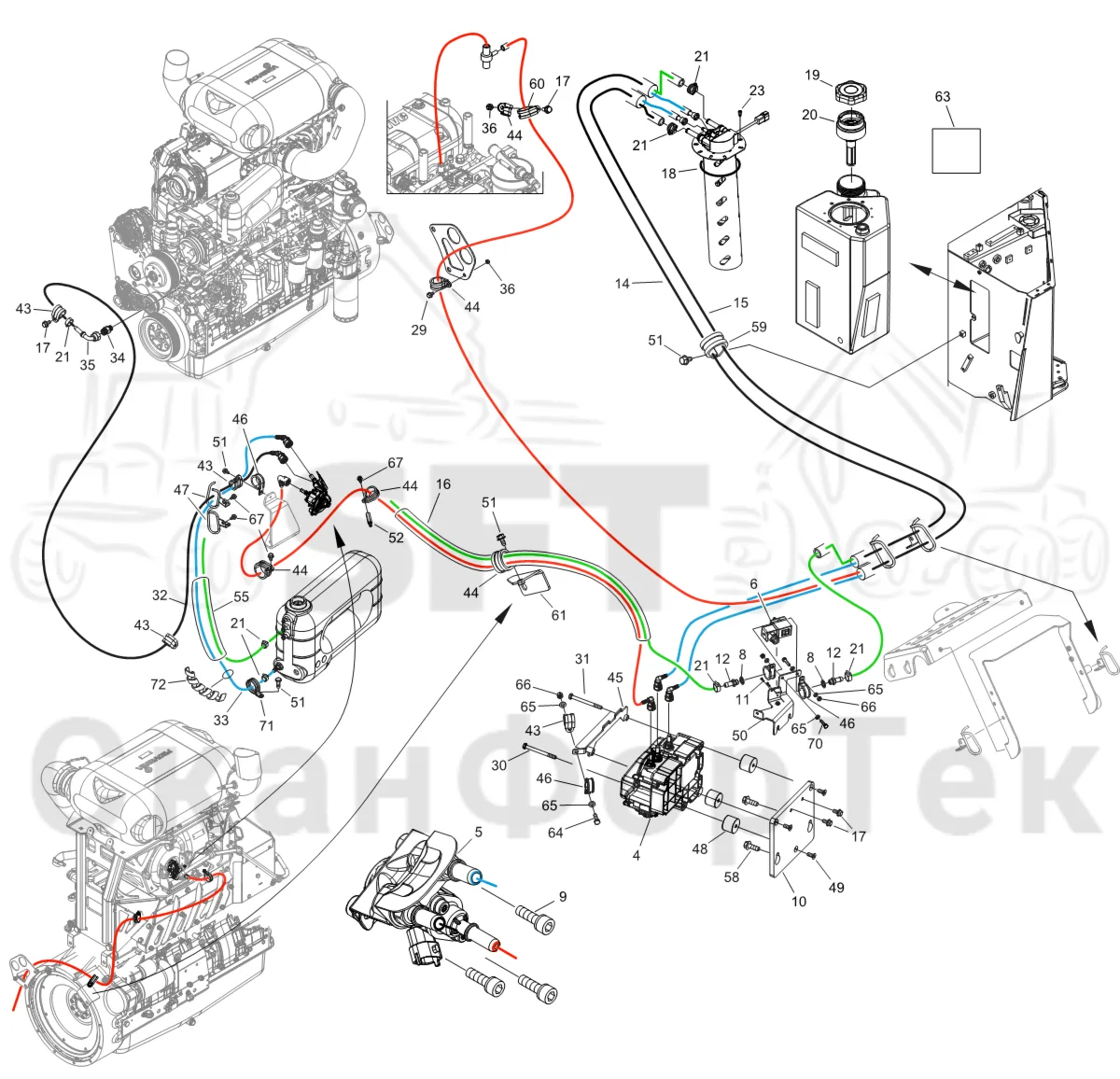 Схема: Komatsu / Форвардер / 895 S/N 8950011010- / Каталог запасных частей / Двигатель / Stage 4 / Топливная система / Инжекторный насос Adblue®/DEF