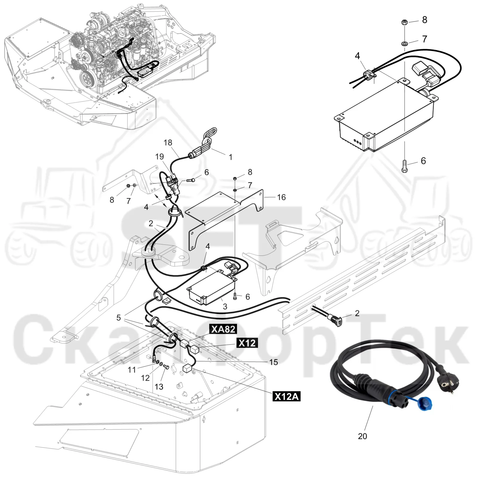 Схема: Komatsu / Форвардер / 895 S/N 8950011010- / Каталог запасных частей / Двигатель / Stage 4 / Подогреватель / Подогреватель двигателя/электрический