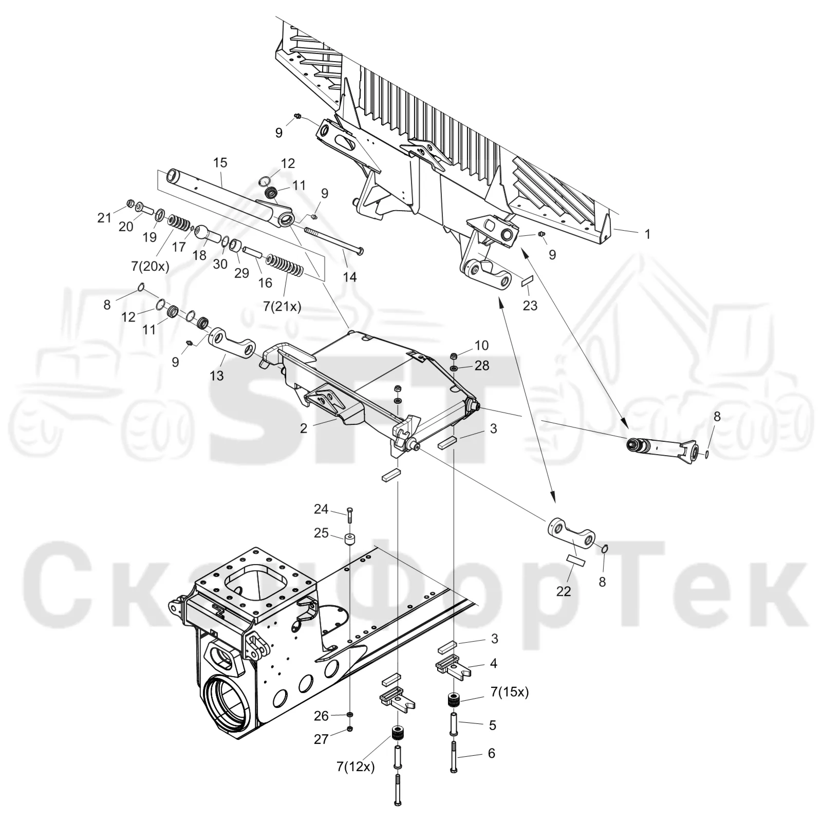 Схема: Komatsu / Форвардер / 895 S/N 8950011010- / Каталог запасных частей / шасси / Зона погрузки / Gate hydraulic movable / Gate hydraulic movable
