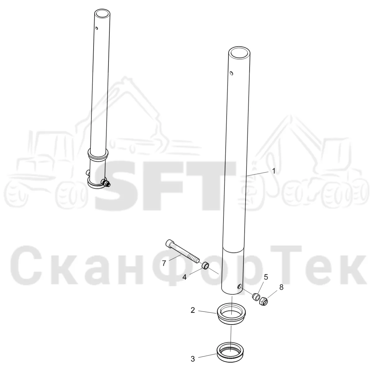 Схема: Komatsu / Форвардер / 875 S/N 8750000010- / Каталог запасных частей / шасси / Зона погрузки / Коники и опоры / Опора / Опора