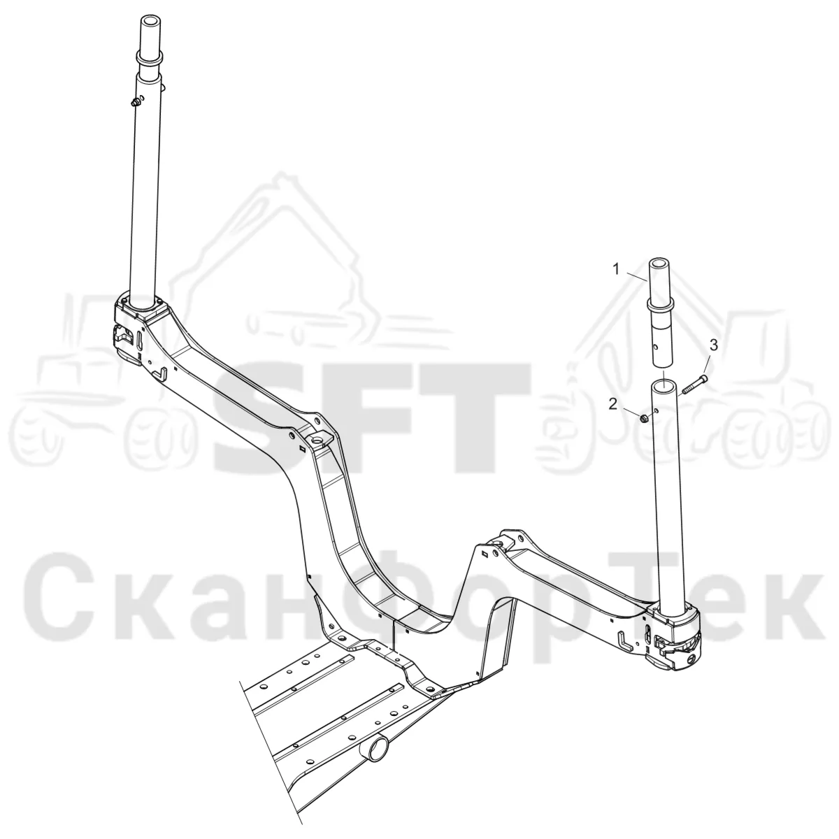Схема: Komatsu / Форвардер / 895 S/N 8950011010- / Каталог запасных частей / шасси / Зона погрузки / Коники и опоры / Опора