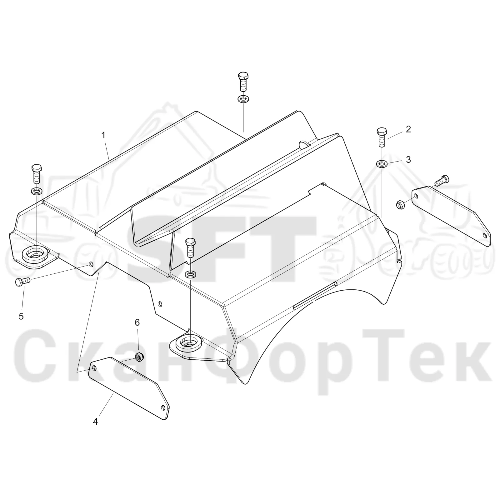 Схема: Komatsu / Форвардер / 895 S/N 8950011010- / Каталог запасных частей / шасси / Зона погрузки / Опора подъемного крана с полным приводом и защитный / Опора подъемного крана с полным приводом и защитный