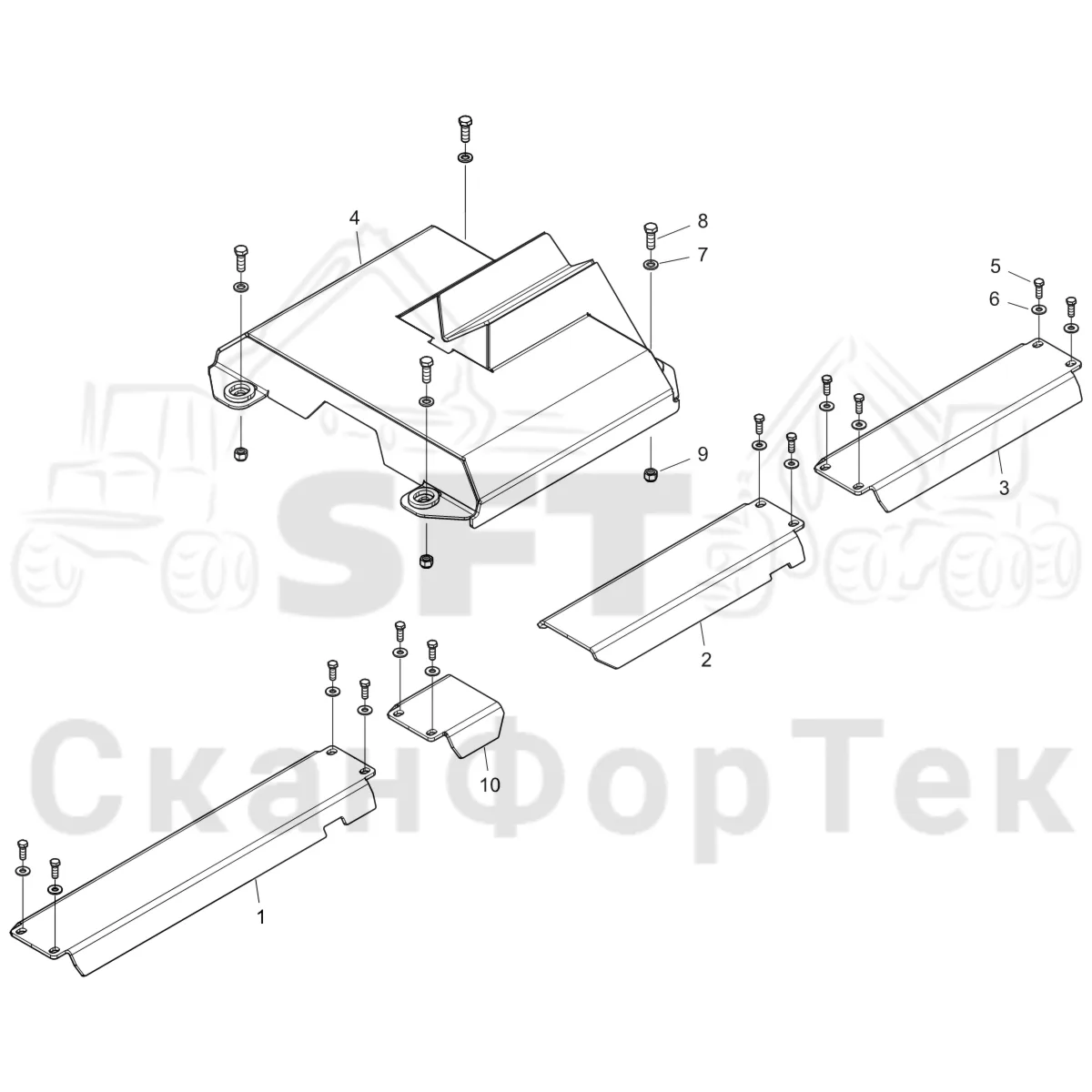 Схема: Komatsu / Форвардер / 895 S/N 8950011010- / Каталог запасных частей / шасси / Зона погрузки / Опора подъемного крана с полным приводом и защитный / Опора подъемного крана с полным приводом и защитный