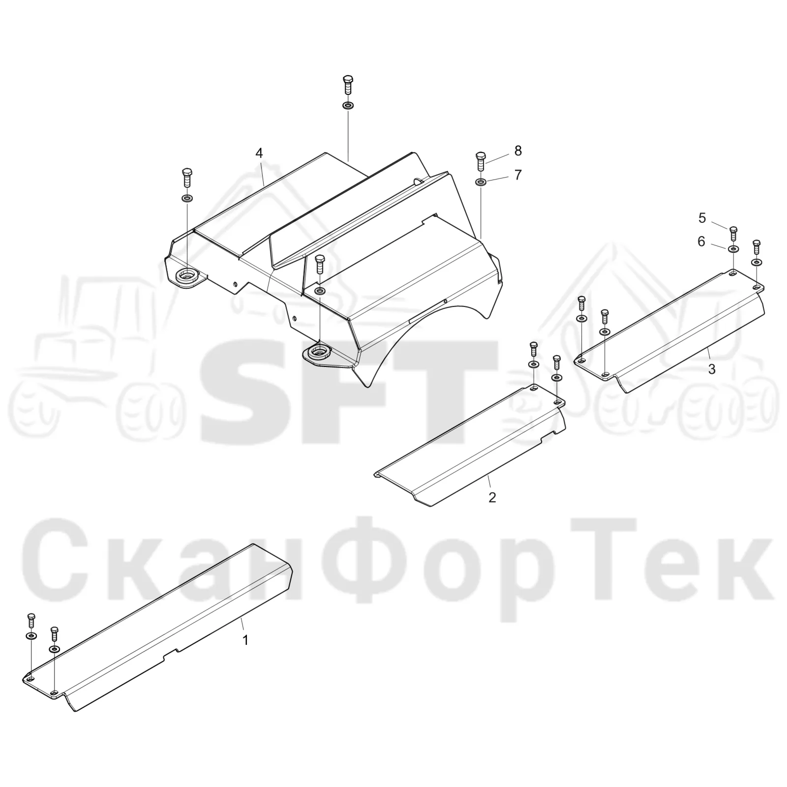 Схема: Komatsu / Форвардер / 895 S/N 8950011010- / Каталог запасных частей / шасси / Зона погрузки / Опора подъемного крана с полным приводом и защитный / Опора подъемного крана с полным приводом и защитный