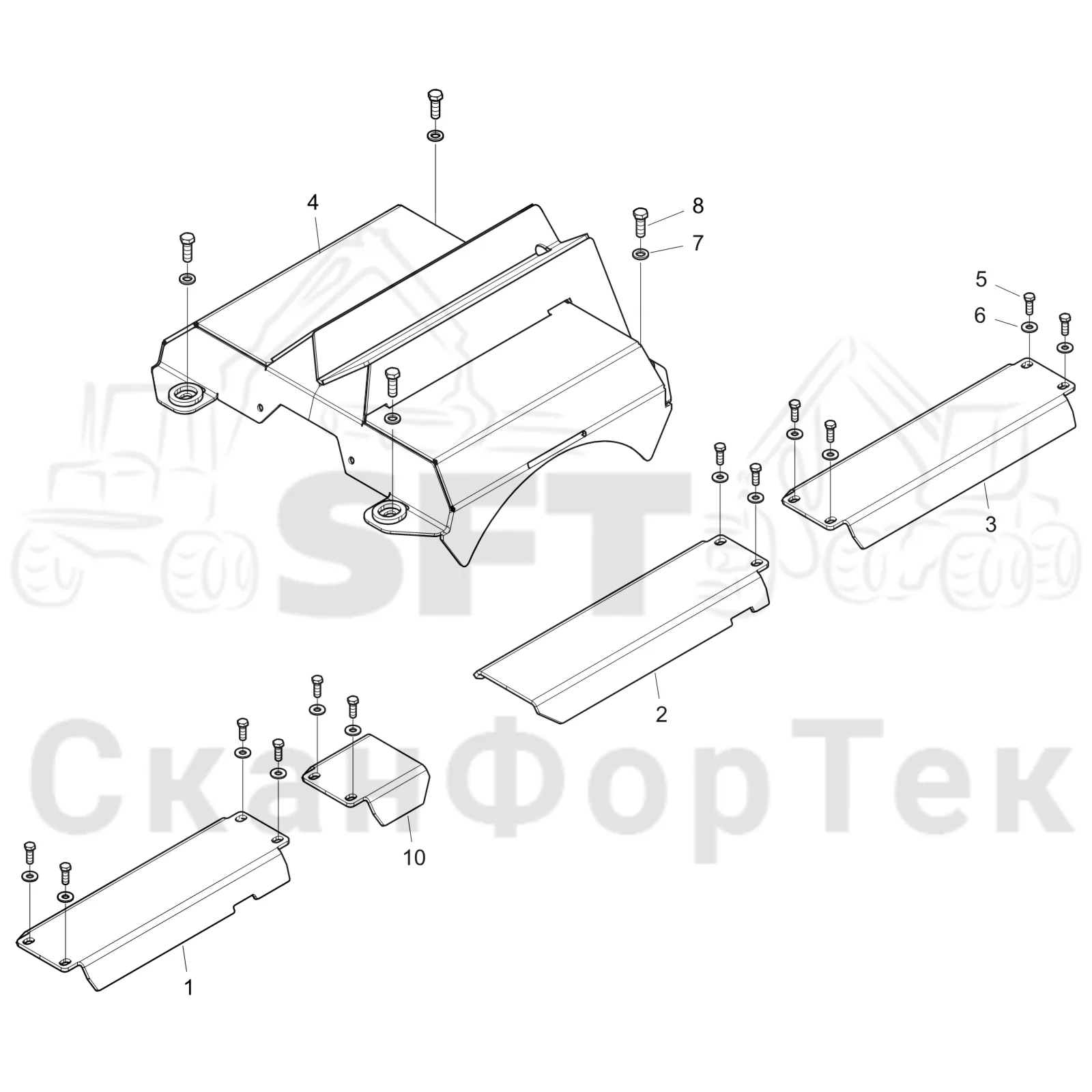 Схема: Komatsu / Форвардер / 895 S/N 8950011010- / Каталог запасных частей / шасси / Зона погрузки / Опора подъемного крана с полным приводом и защитный / Опора подъемного крана с полным приводом и защитный