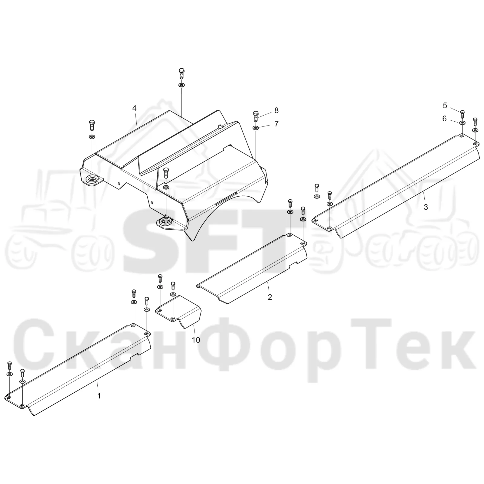 Схема: Komatsu / Форвардер / 895 S/N 8950011010- / Каталог запасных частей / шасси / Зона погрузки / Опора подъемного крана с полным приводом и защитный / Опора подъемного крана с полным приводом и защитный