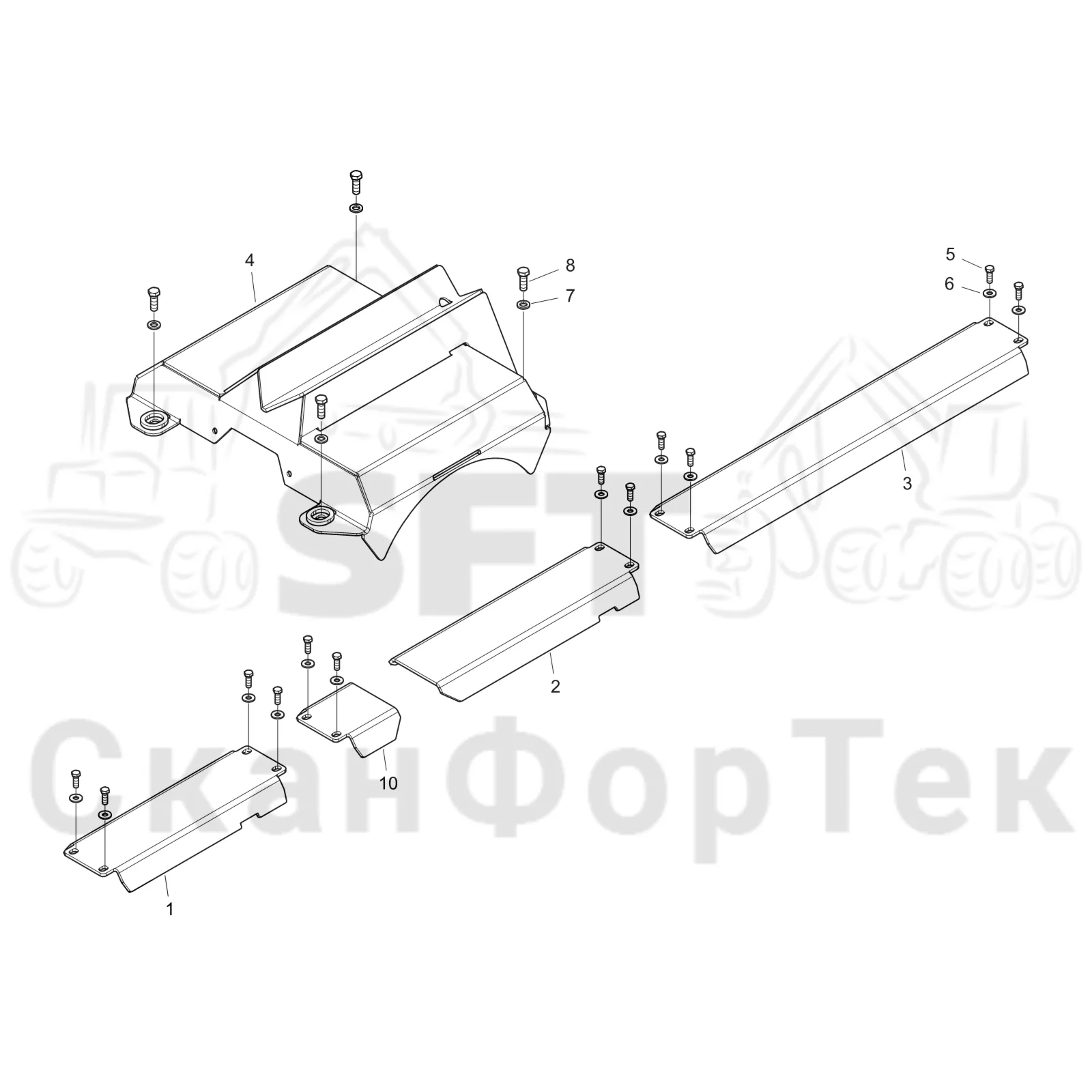 Схема: Komatsu / Форвардер / 895 S/N 8950011010- / Каталог запасных частей / шасси / Зона погрузки / Опора подъемного крана с полным приводом и защитный / Опора подъемного крана с полным приводом и защитный
