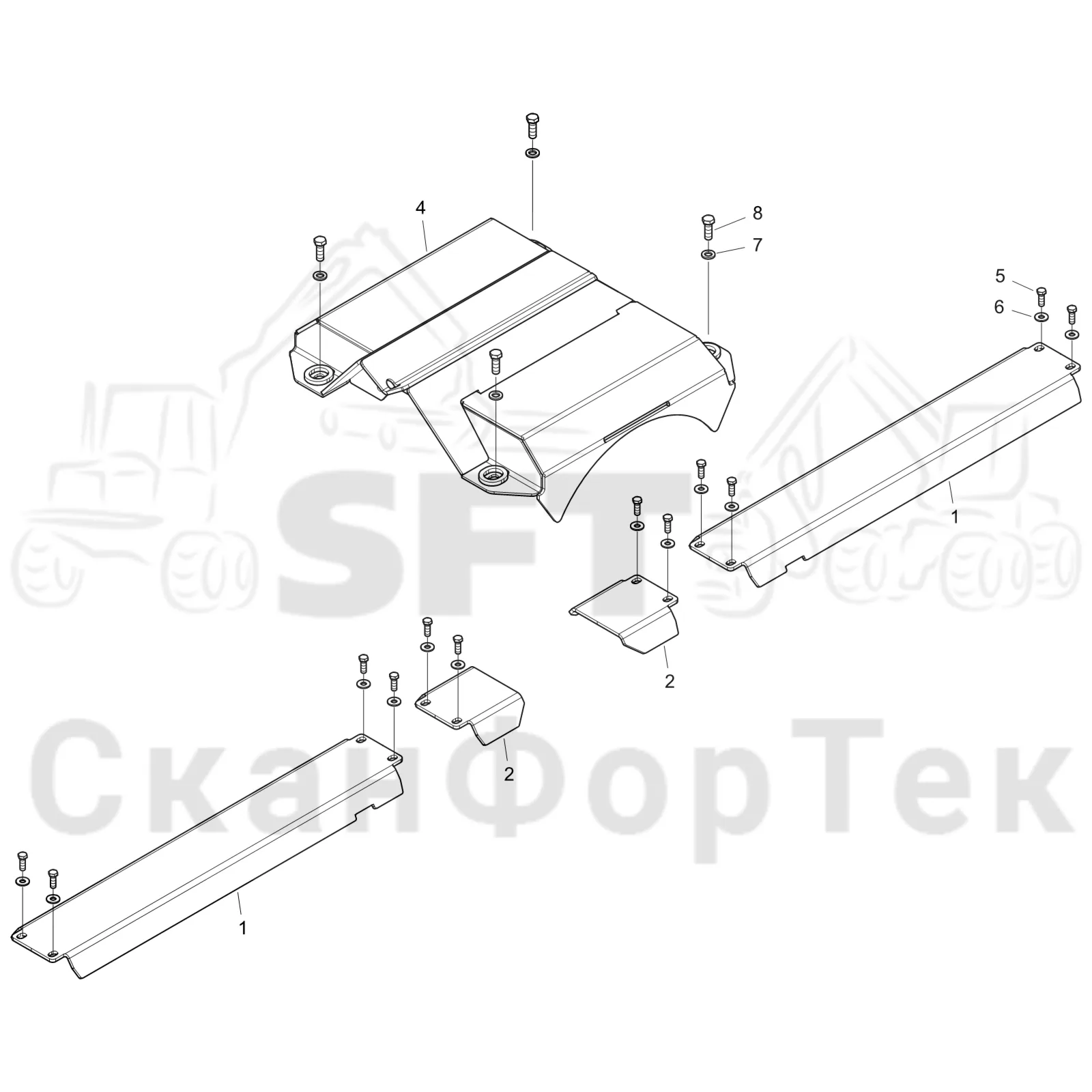 Схема: Komatsu / Форвардер / 895 S/N 8950011010- / Каталог запасных частей / шасси / Зона погрузки / Опора подъемного крана с полным приводом и защитный / Опора подъемного крана с полным приводом и защитный
