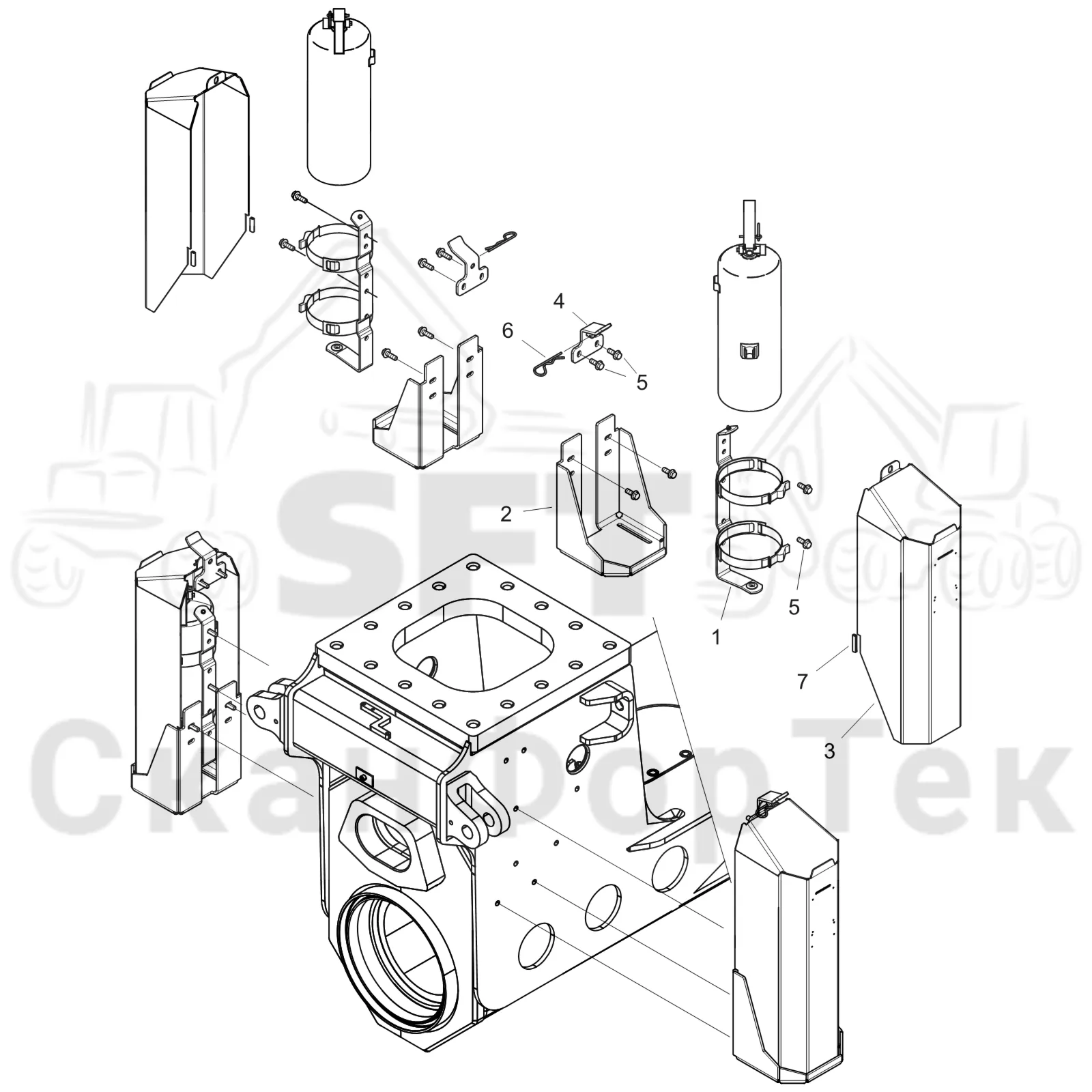 Схема: Komatsu / Форвардер / 895 S/N 8950011010- / Каталог запасных частей / шасси / Пожаротушение / Огнетушитель / Монтаж
