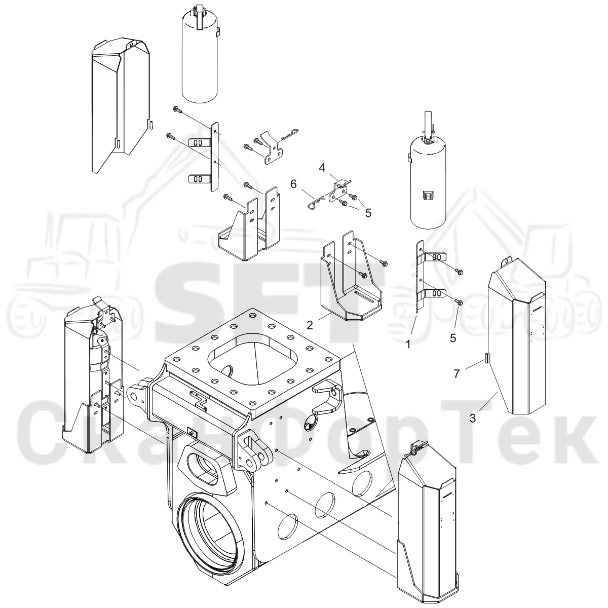 Схема: Komatsu / Форвардер / 895 S/N 8950011010- / Каталог запасных частей / шасси / Пожаротушение / Огнетушитель / Монтаж