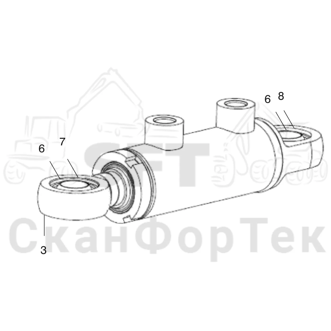 Схема: Komatsu / Лесозаготовительные машины / 901TX / Каталог запасных частей / Лесозаготовительное оборудование / Головка лесозаготовительной машины / 350.1 / Каталог запасных частей / Измерение / Гидравлика подъемного механизма мерного ролика / Гидравлика подъемного механизма мерного ролика / Запасные части цилиндра