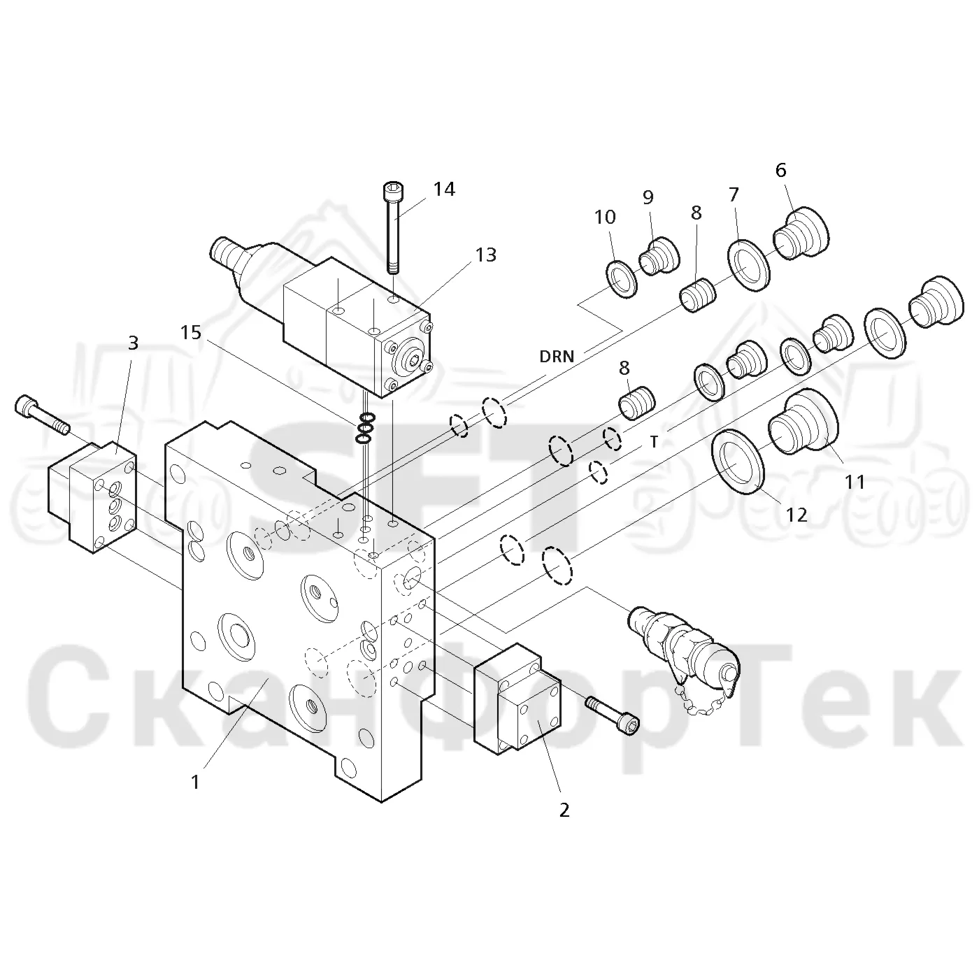 Схема: Valmet / Лесозаготовительные машины / Valmet 901TX / Valmet 901TX / Каталог запасных частей / Лесозаготовительное оборудование / Головка лесозаготовительной машины / Valmet 350.1 / Каталог запасных частей / Гидравлический клапан / Торцевая секция / Торцевая секция Цветовая маркировка