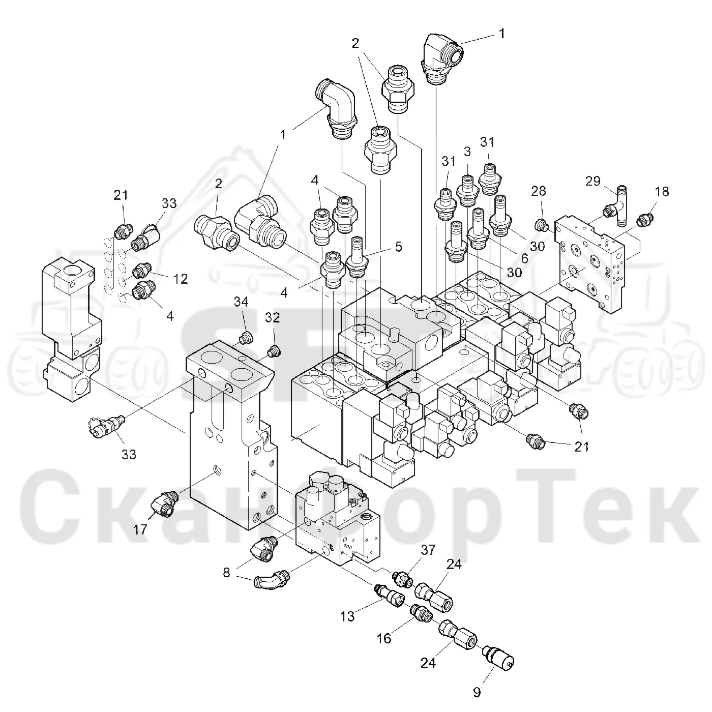 Схема: Komatsu / Лесозаготовительные машины / 901TX .1 / Каталог запасных частей / Лесозаготовительное оборудование / Головка лесозаготовительной машины / 350.1 / Каталог запасных частей / Гидравлический клапан / Гидравлический клапан 3500011991- / Узел клапана / Узел клапана 35000012091-