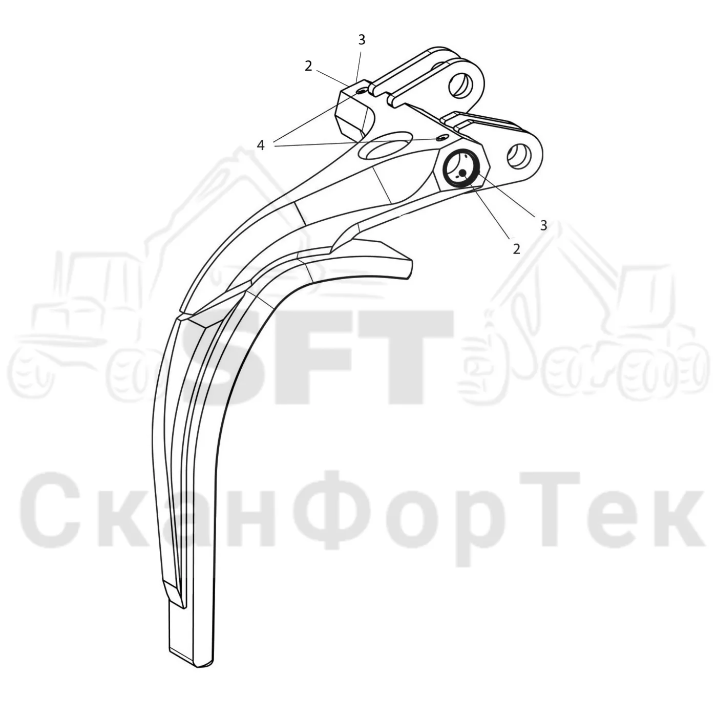 Схема: Komatsu / Головки лесозаготовительной машины / 300 Головки лесозаготовительной машины / 398 / Каталог запасных частей / Обрезка сучьев / Передние сучкорезные ножи / Передние сучкорезные ножи 3980001241- / Сучкорезный нож