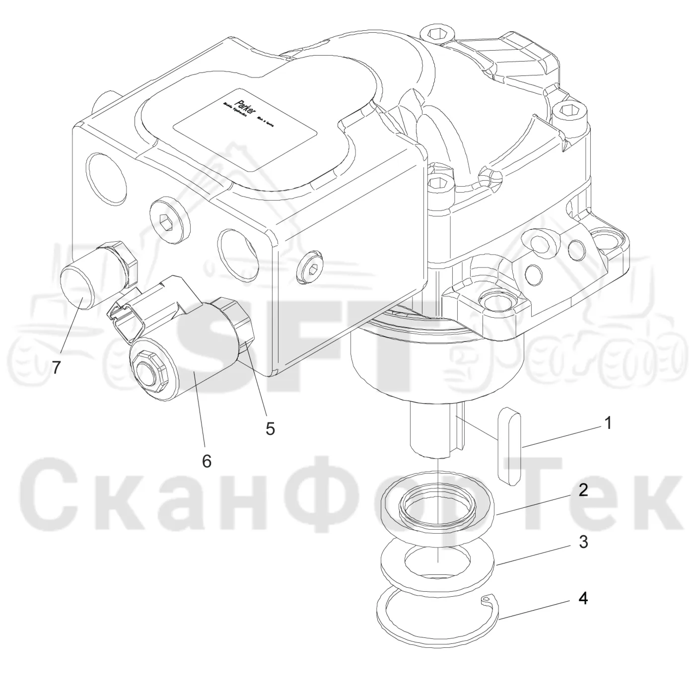 Схема: Komatsu / Головки лесозаготовительной машины / S Головки лесозаготовительной машины / S82 / Каталог запасных частей / Резка / Устройство резки/Автоматический натяжитель цепи / Saw motor / Запасные части гидравлического мотора