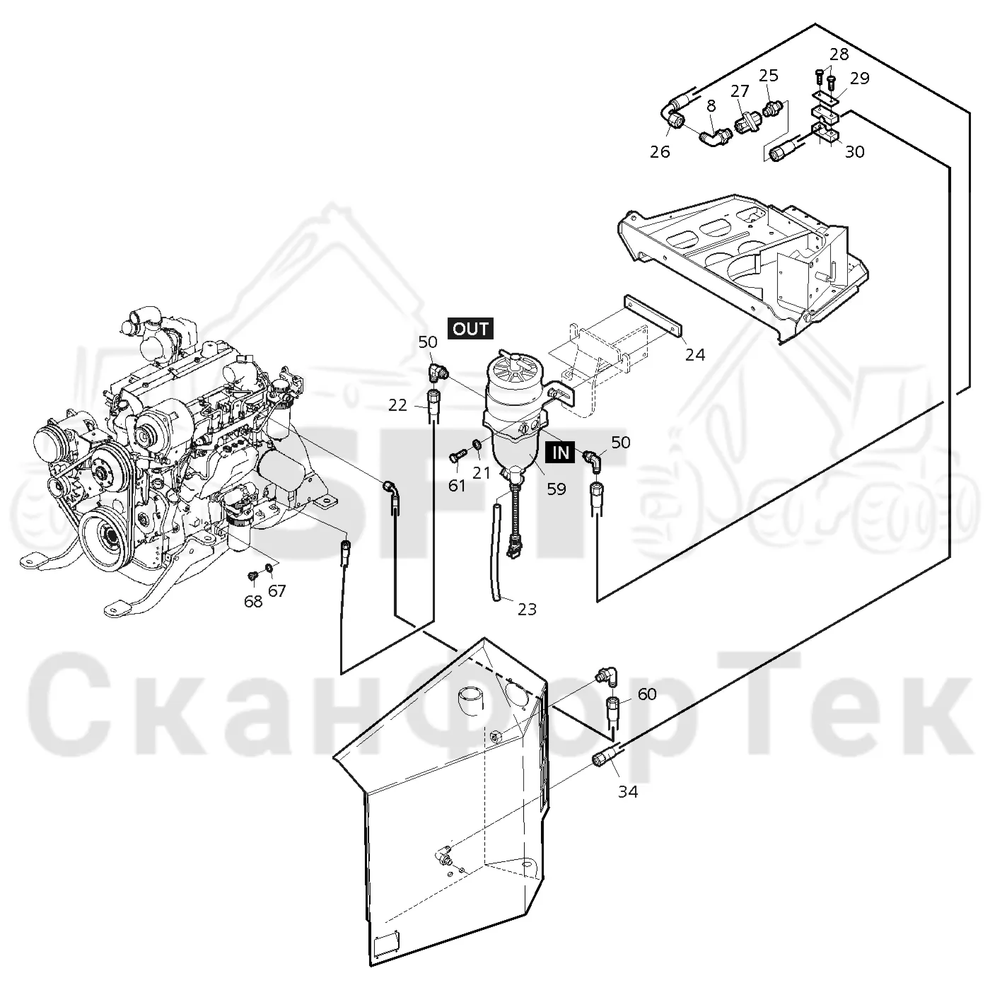 Схема: Valmet / Форвардер / Valmet 830.3 / Valmet 830.3 / Каталог запасных частей / Двигатель / Двигатель 311172- / Топливная система / Топливная система / Топливная система 311161-
