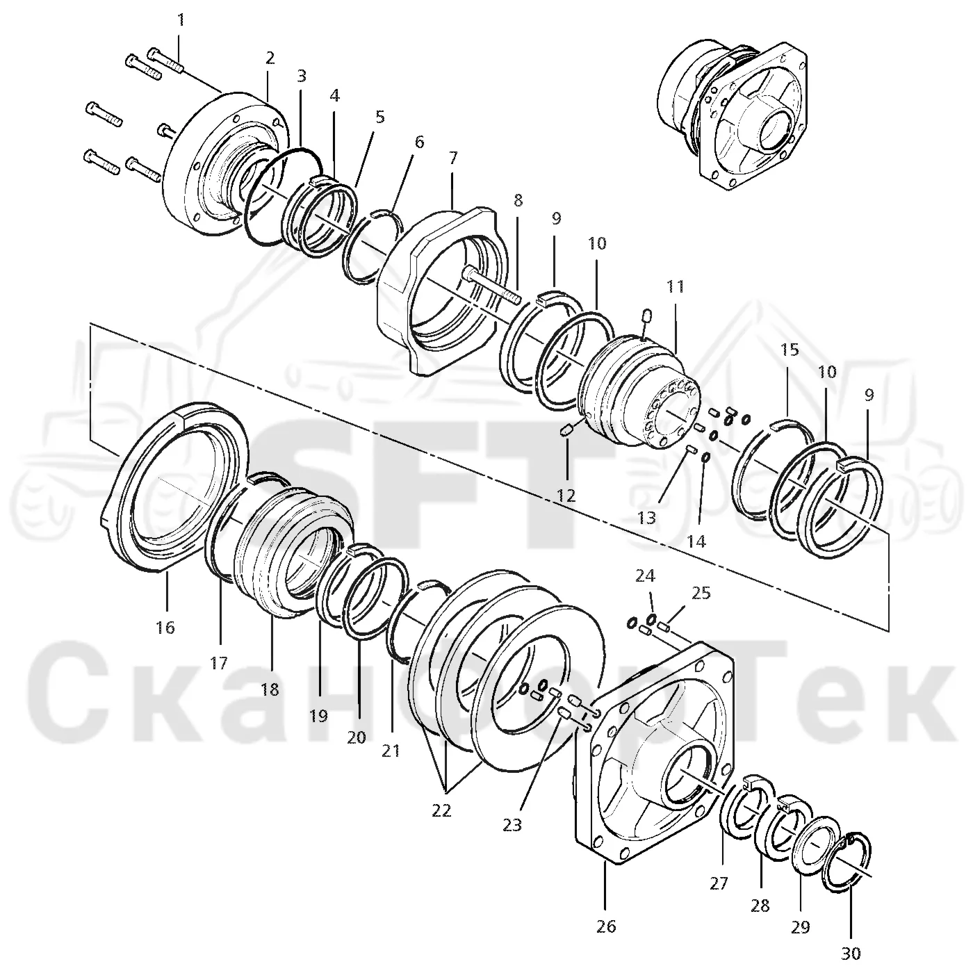 Схема: Valmet / Лесозаготовительные машины / Valmet 801 c / Valmet 801c Ch -11730 / Valmet 801c Ch -11730 / Каталог запасных частей / Тормоза / Тормозная система / Тормозной цилиндр