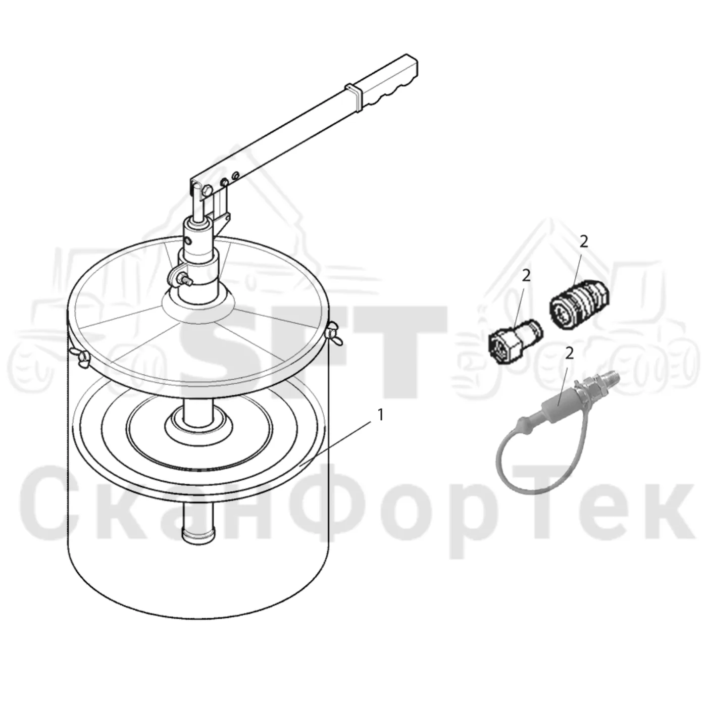 Схема: Valmet / Форвардер / Valmet 840.2 / Valmet 840.2 Ch. 211121- / Valmet 840.2 Ch. 211121- / Каталог запасных частей / шасси / Смазка / Центральная смазка / насос для заполнения