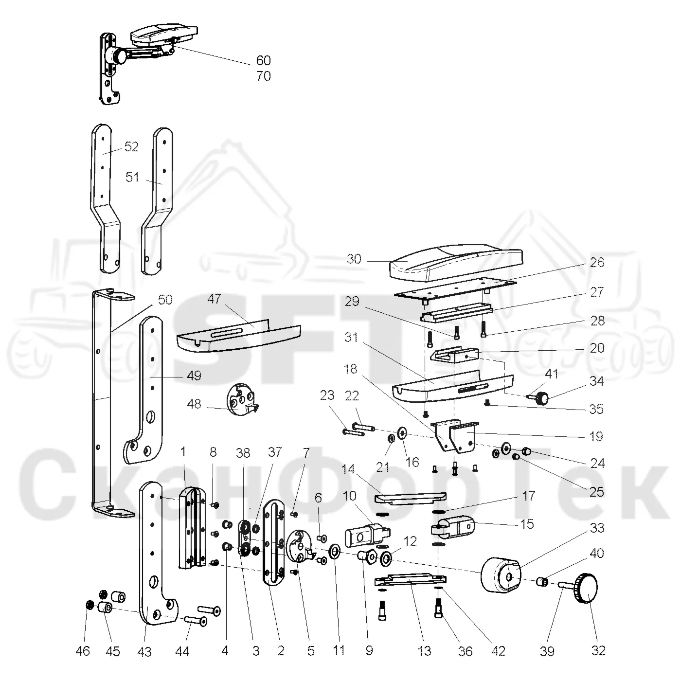 Схема: Valmet / Лесозаготовительные машины / Valmet 801 c / Valmet 801c Ch 11800- / Valmet 801c Ch 11800- / Каталог запасных частей / Кабина / Сиденья / Подлокотник Be-Ge / Подлокотник Be-Ge запчасть
