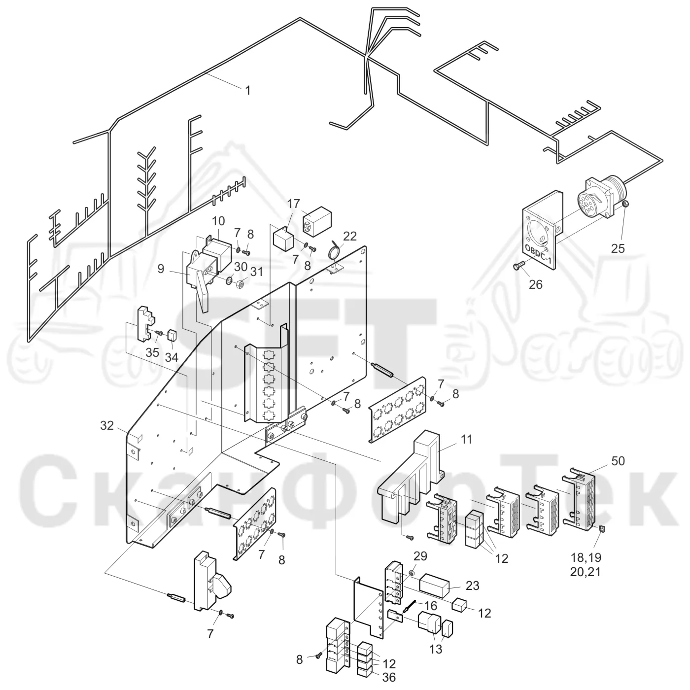 Схема: Valmet / Форвардер / Valmet 890.3 / Valmet 890.3 / Каталог запасных частей / Кабина / Электрический / Комплект электрооборудования кабины / Комплект электрооборудования кабины / Комплект электрооборудования кабины  8900030661- / Панель