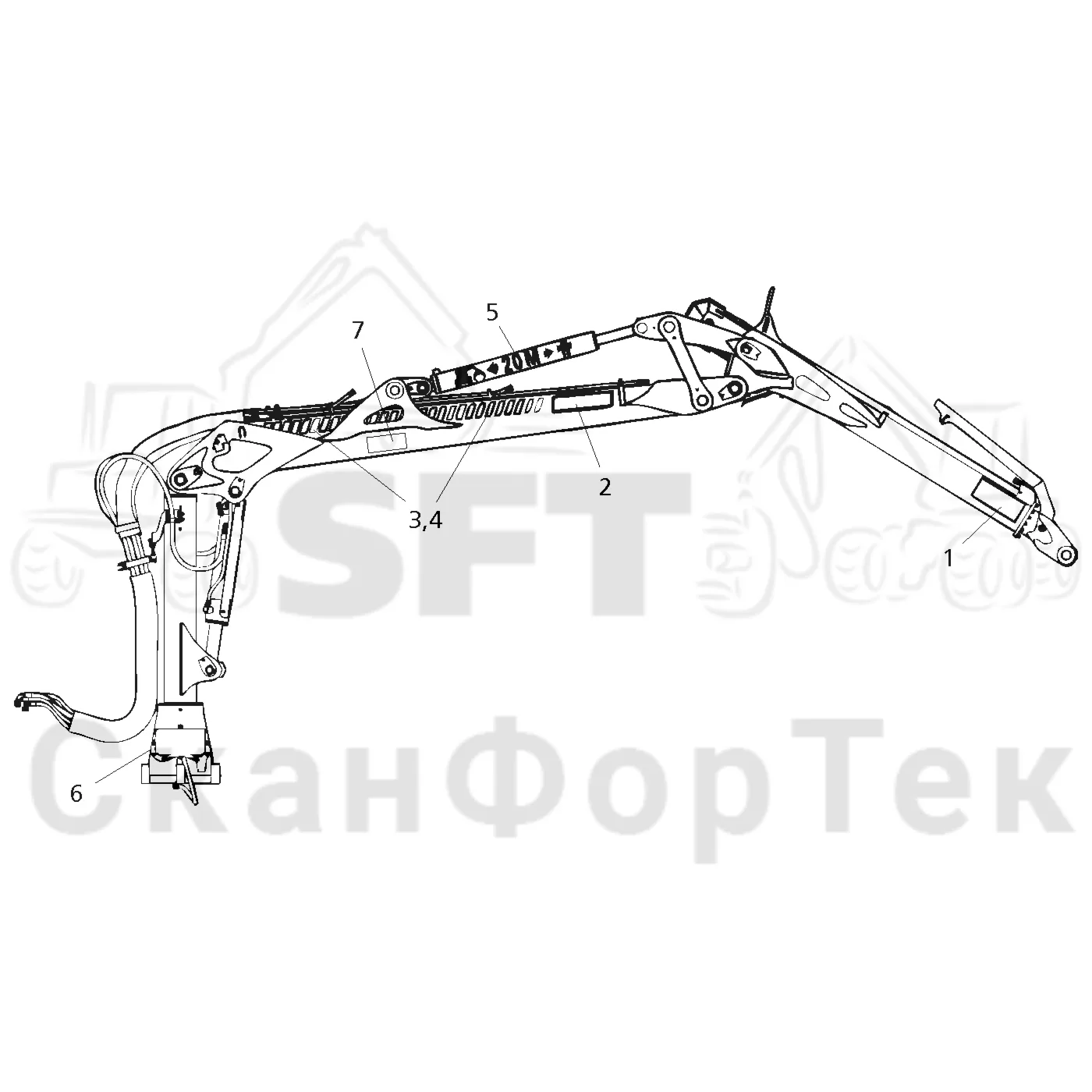 Схема: Komatsu / Форвардер / 830.3 / Каталог запасных частей / Подъемный кран / Подъемный кран / Вторая стрела / Бирки / Бирки
