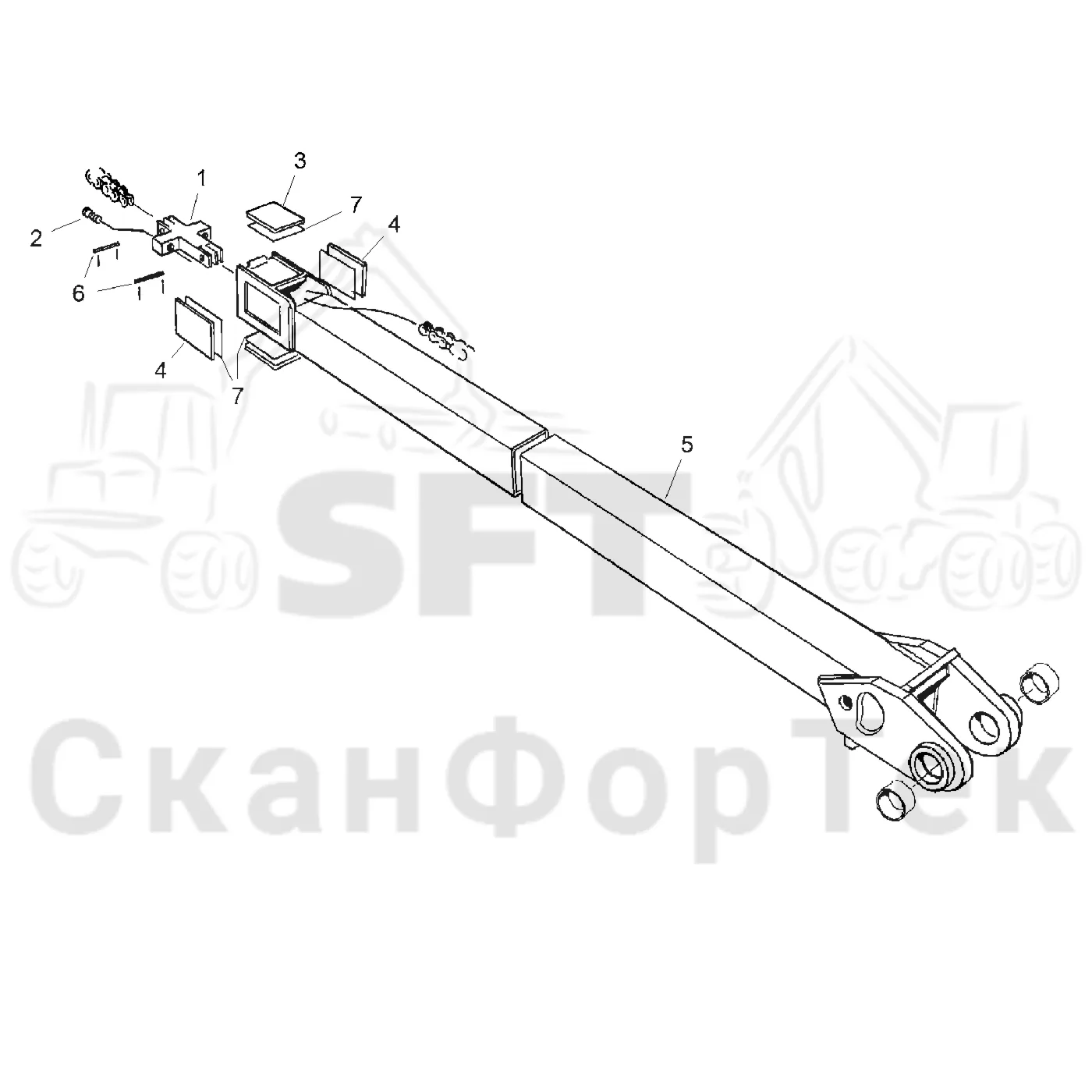 Схема: Komatsu / Форвардер / 830.3 / Каталог запасных частей / Подъемный кран / Подъемный кран / Удлинитель стрелы / Стрела / Телескопическая стрела ProTec 9,3 m