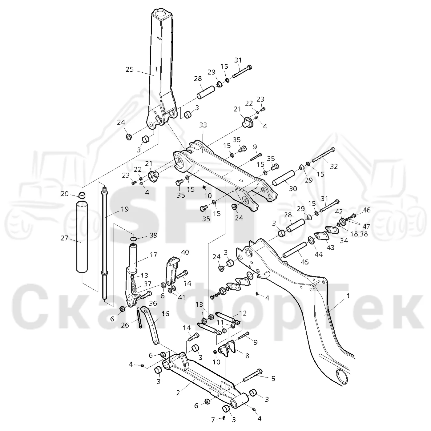 Схема: Valmet / Форвардер / Valmet 890.2 / Valmet 890.2 / Каталог запасных частей / шасси / Зона погрузки / Коники и опоры / Опора LoadFlex 211016-