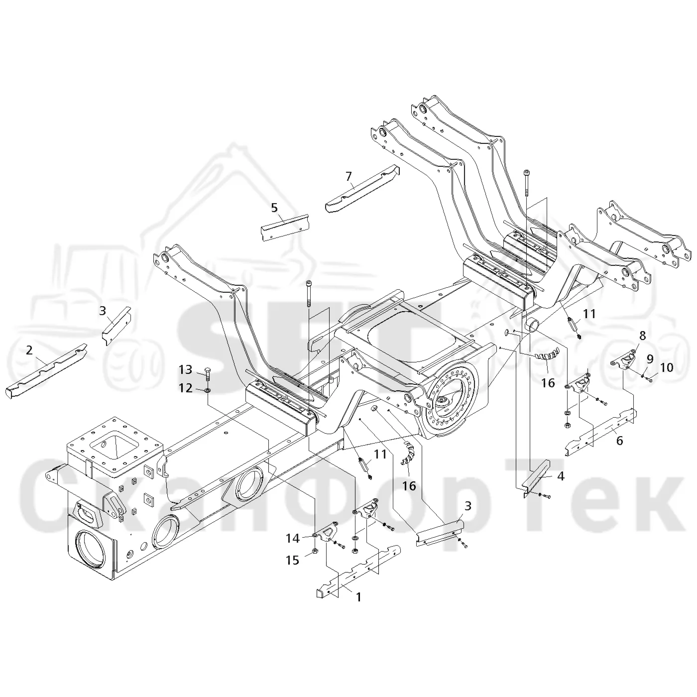 Схема: Komatsu / Форвардер / 890.3 / Каталог запасных частей / шасси / Зона погрузки / Коники и опоры / Сборочный комплект LoadFlex / Сборочный комплект LoadFlex