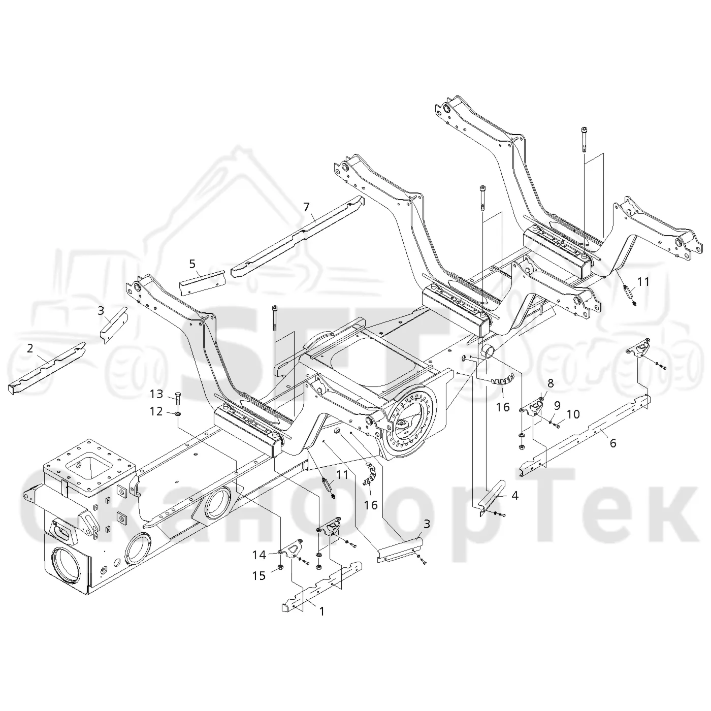 Схема: Valmet / Форвардер / Valmet 890.3 / Valmet 890.3 / Каталог запасных частей / шасси / Зона погрузки / Коники и опоры / Сборочный комплект LoadFlex / Сборочный комплект LoadFlex
