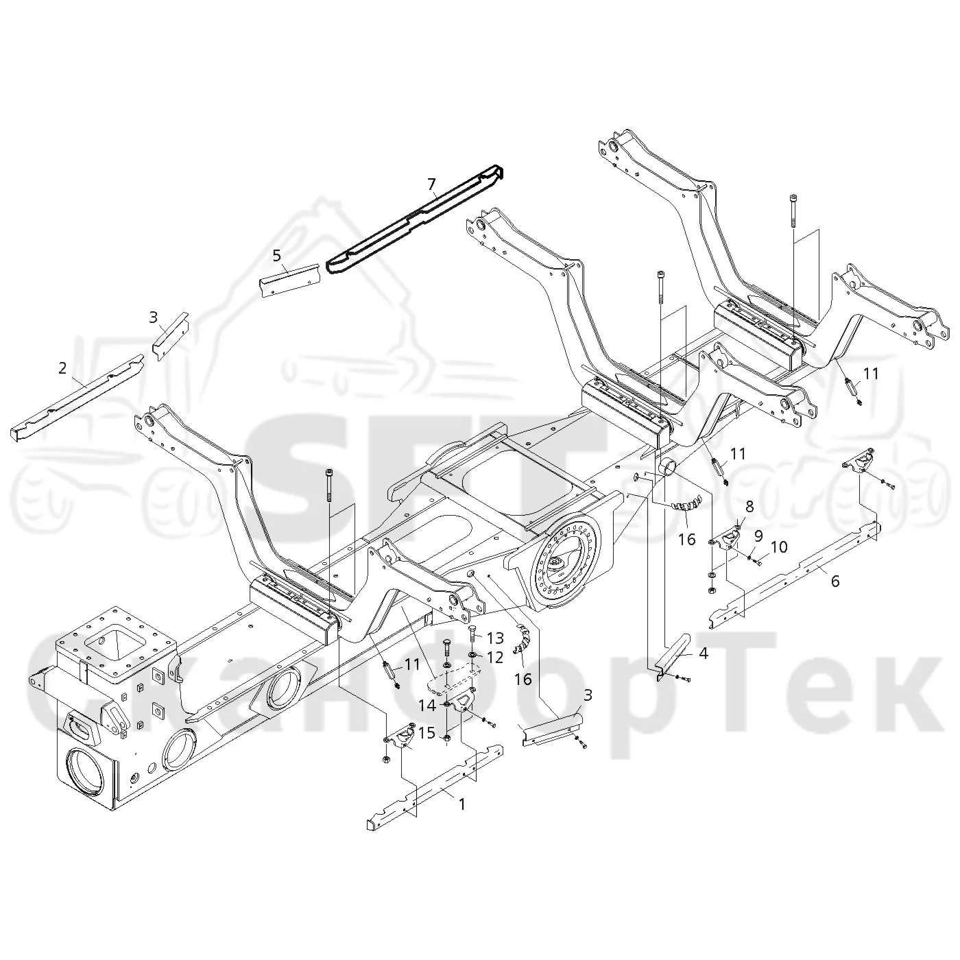 Схема: Valmet / Форвардер / Valmet 890.3 / Valmet 890.3 / Каталог запасных частей / шасси / Зона погрузки / Коники и опоры / Сборочный комплект LoadFlex / Сборочный комплект LoadFlex