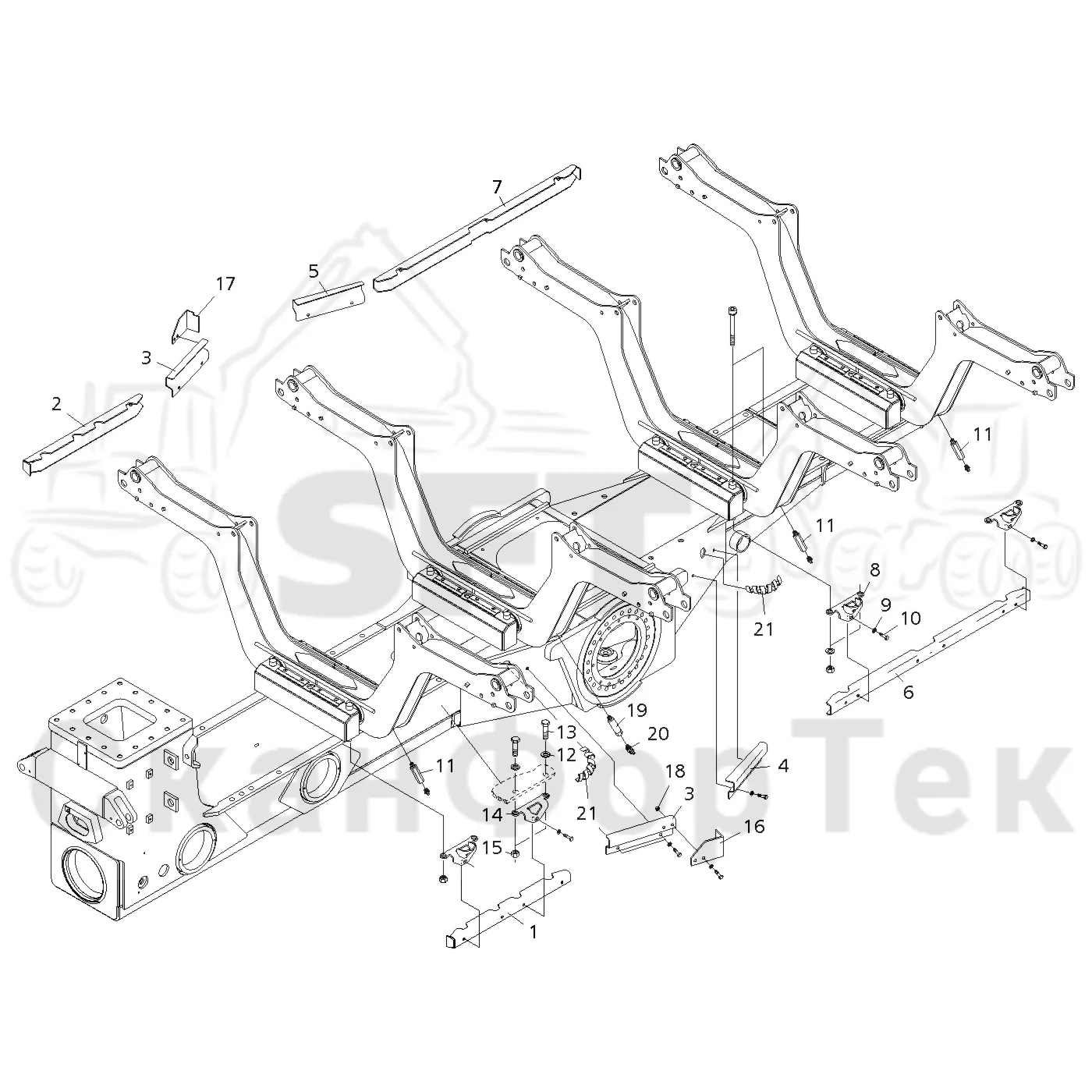 Схема: Komatsu / Форвардер / 890.3 / Каталог запасных частей / шасси / Зона погрузки / Коники и опоры / Сборочный комплект LoadFlex / Сборочный комплект LoadFlex