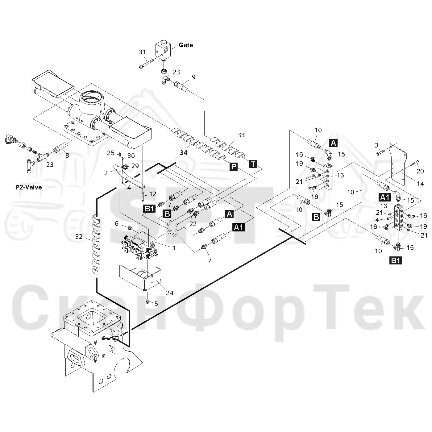 Схема: Valmet / Форвардер / Valmet 890.3 / Valmet 890.3 / Каталог запасных частей / шасси / Зона погрузки / Коники и опоры / Опора / Опора Гидравлика
