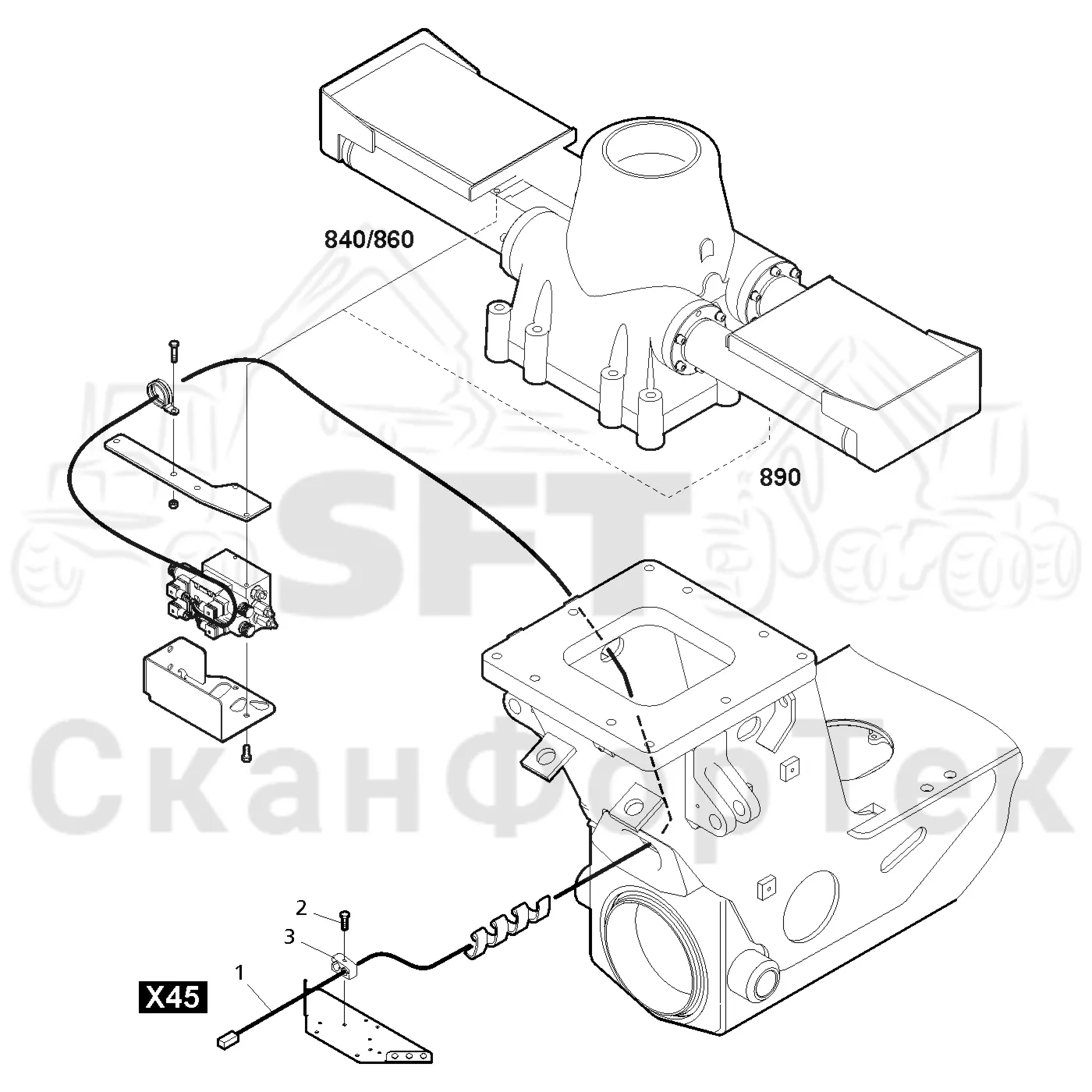 Схема: Valmet / Форвардер / Valmet 840.4 / Valmet 840.4 / Каталог запасных частей / шасси / Зона погрузки / Коники и опоры / Опора Гидравлика / Комплект электрооборудования